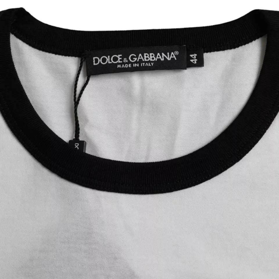 Черно-бяла памучна тениска с къси ръкави с джазов принт Dolce & Gabbana