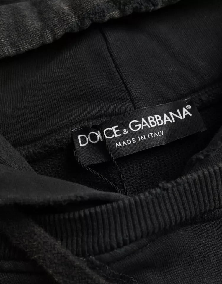 Черна памучна тениска с качулка и къси ръкави Dolce & Gabbana