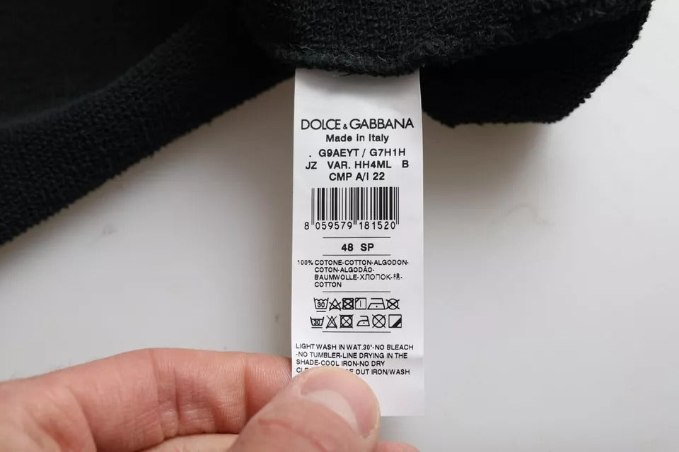 Черна памучна тениска с качулка и къси ръкави Dolce & Gabbana