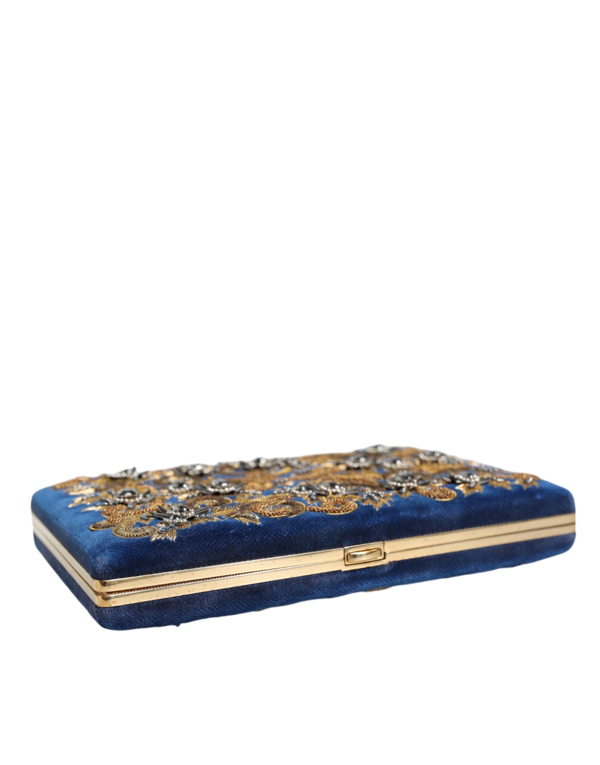 Dolce & Gabbana Blue Velvet Gold Frame Clutch Вечерна чанта за парти