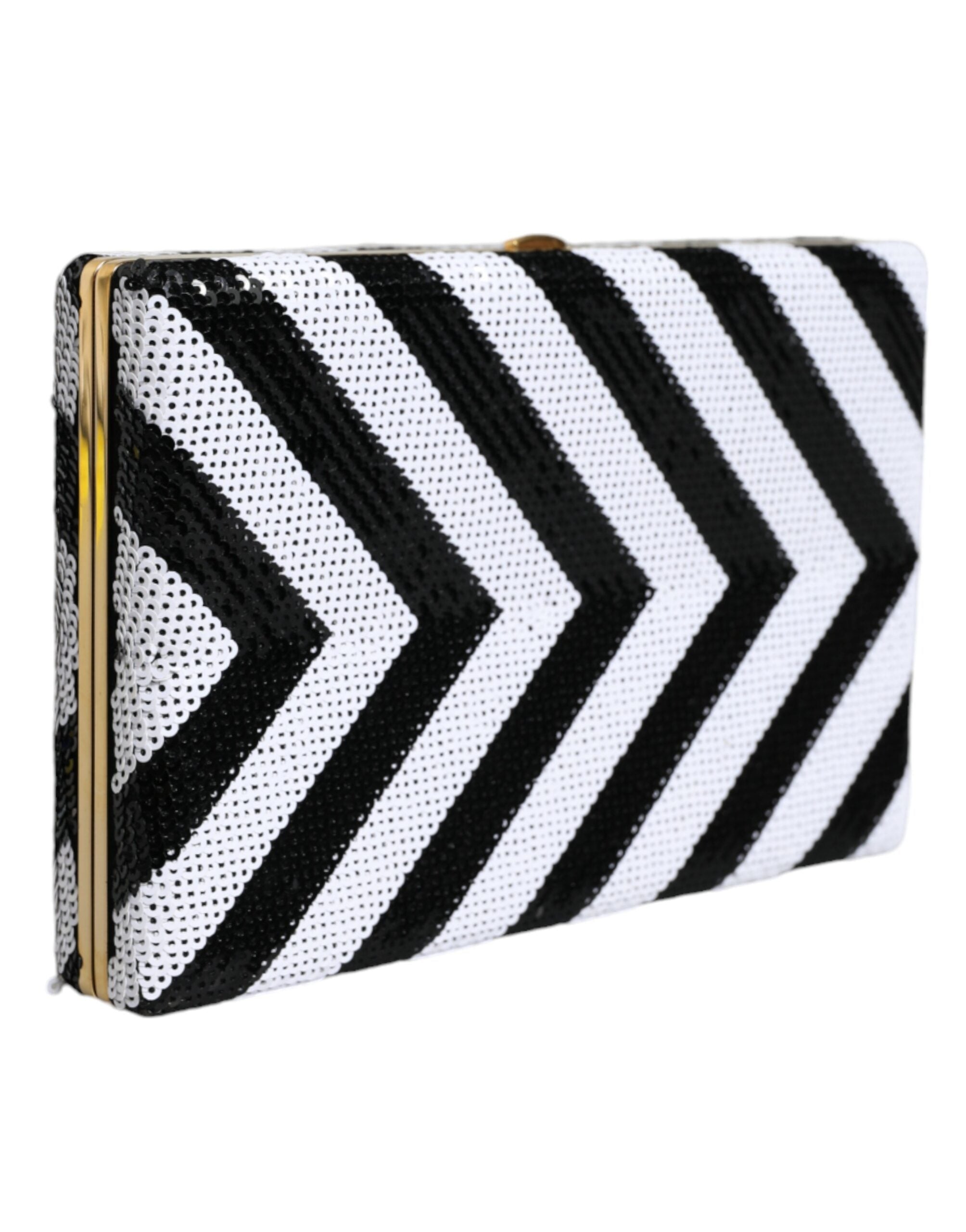 Dolce & Gabbana Black White Gold Frame Clutch Вечерна чанта за парти