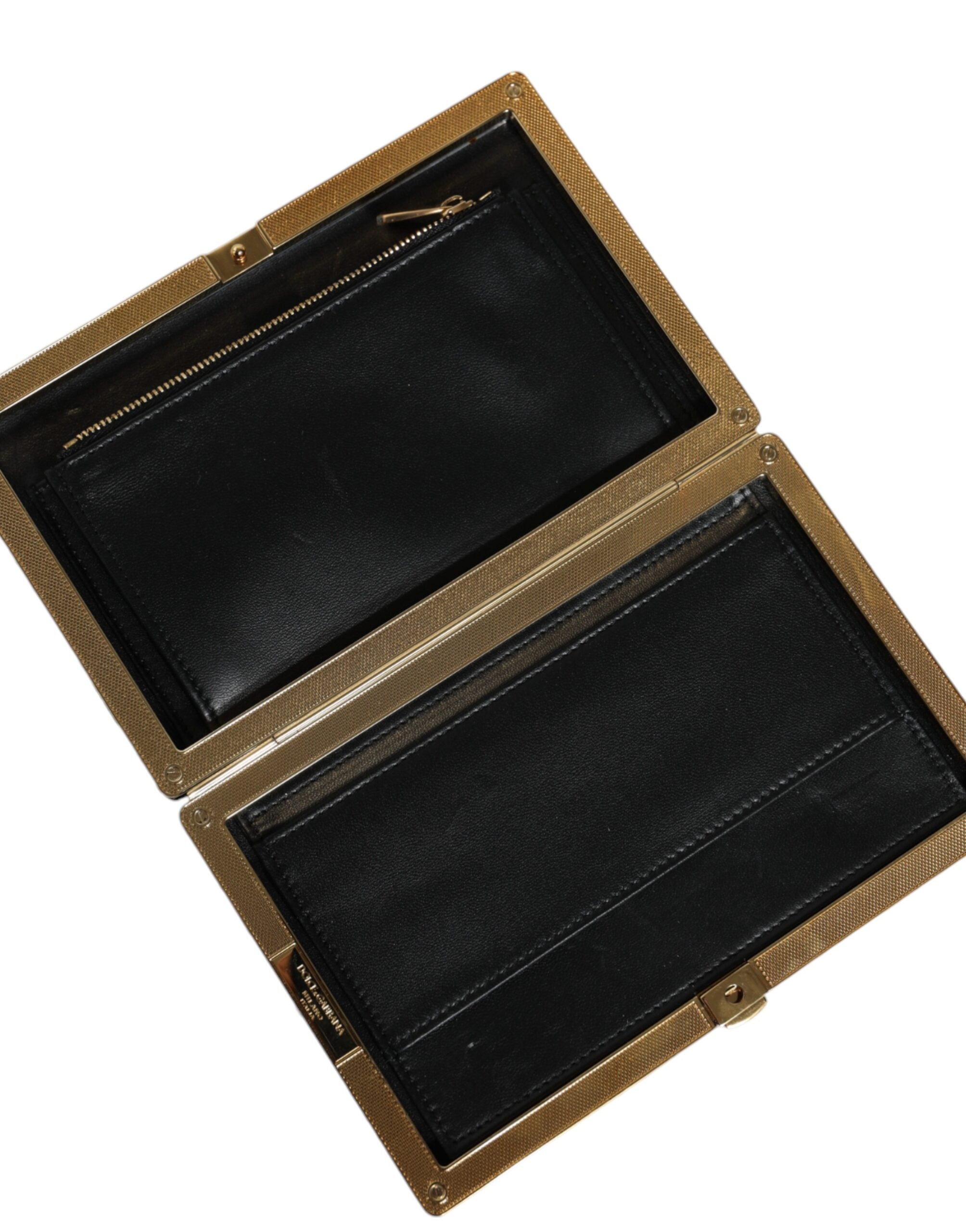 Dolce & Gabbana Black White Gold Frame Clutch Вечерна чанта за парти