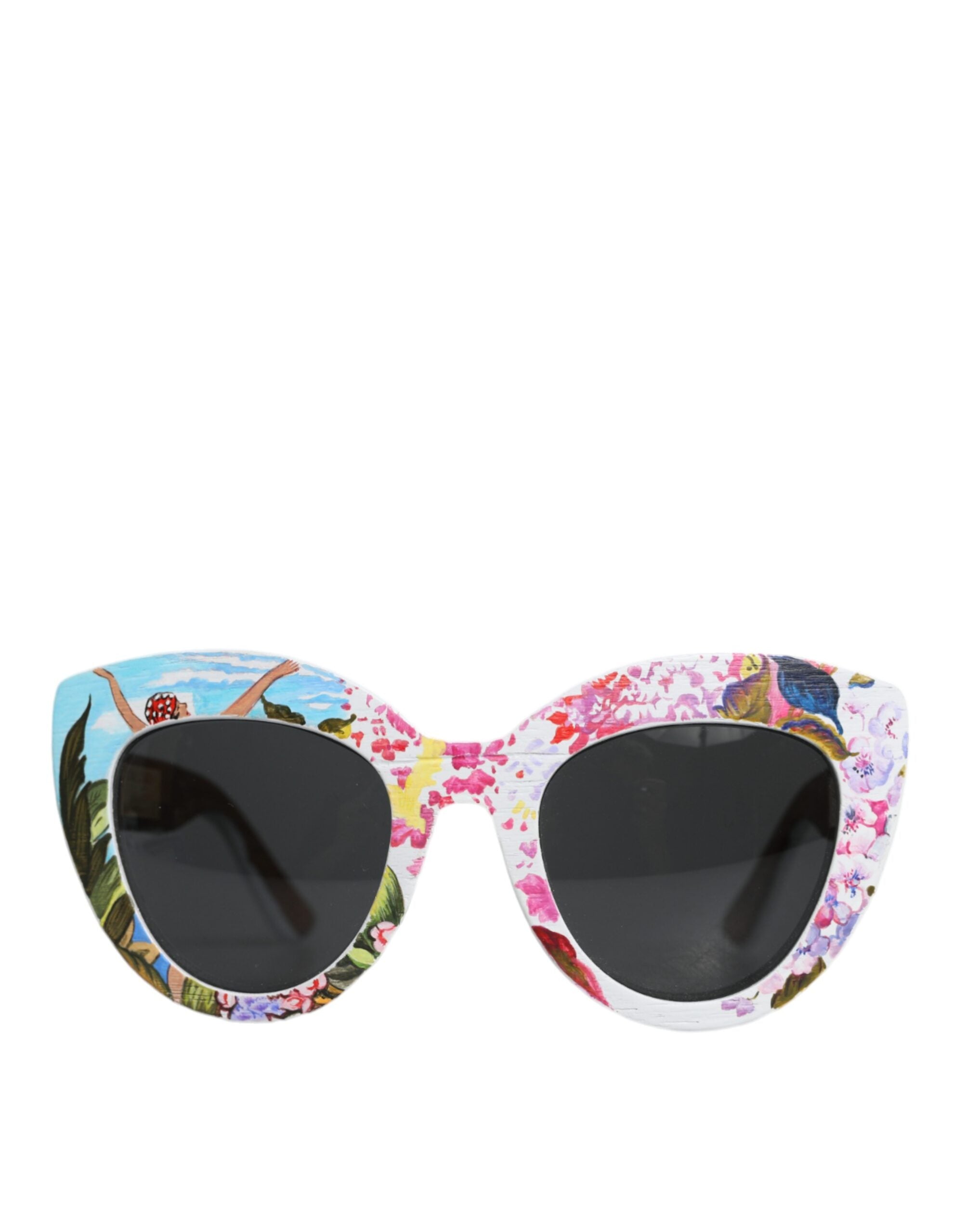 Dolce & Gabbana многоцветни дървени кристални месингови рамки с флорални ръчно рисувани слънчеви очила