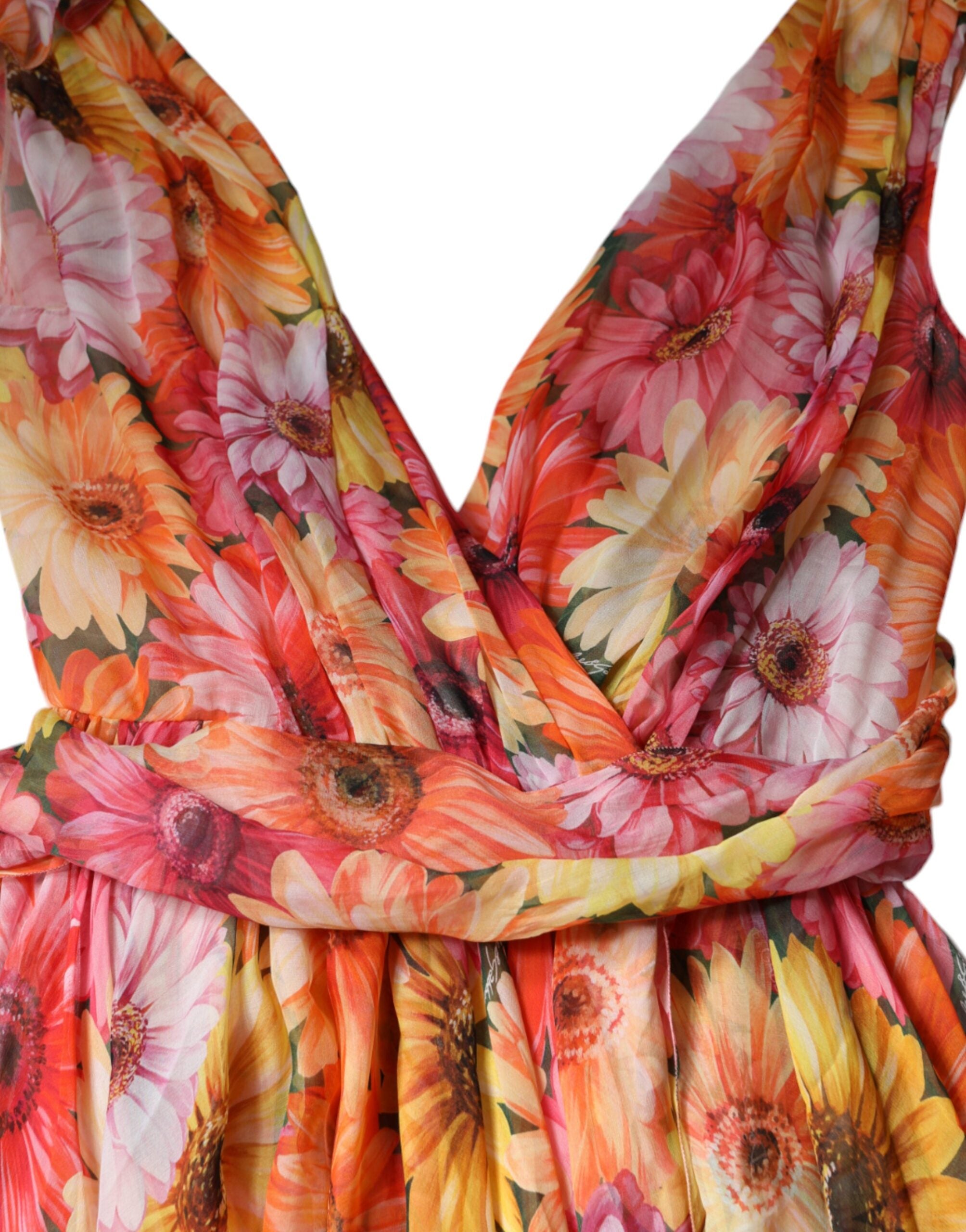 Dolce & Gabbana Многоцветна миди рокля без ръкави с V-образно деколте и флорални мотиви