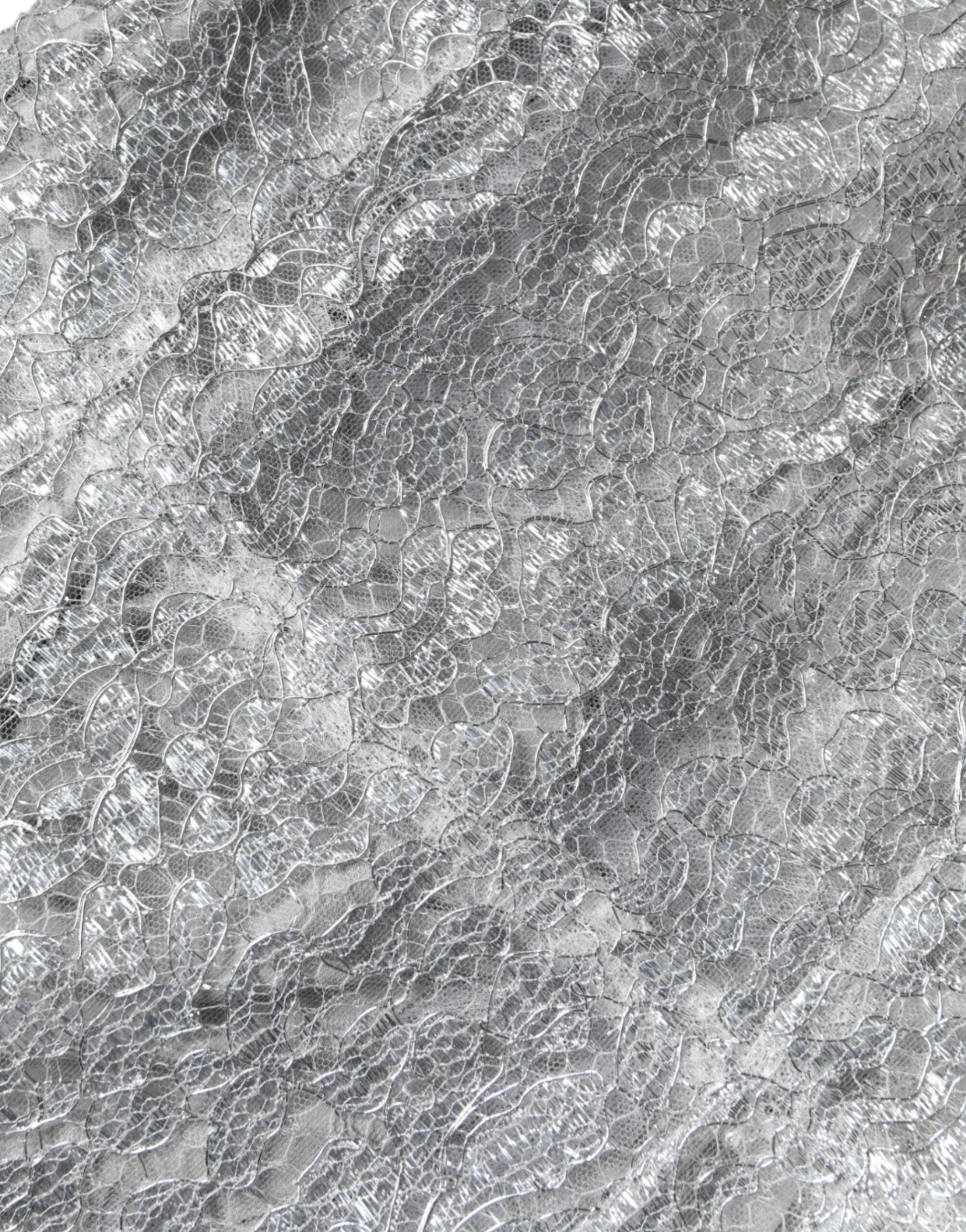 Dolce & Gabbana Сребърна флорална дантелена рокля с калъф и обвивка