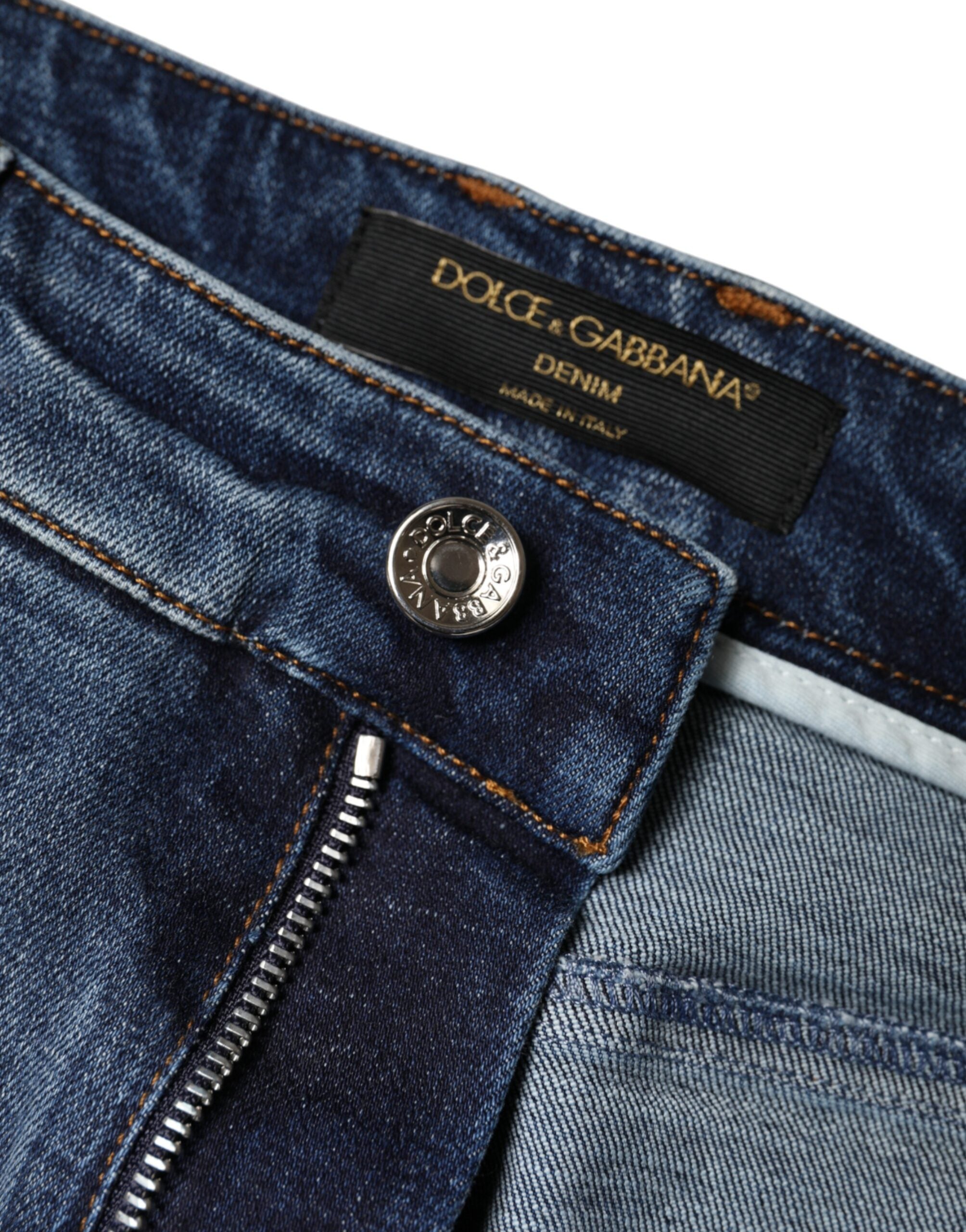 Тъмно сини памучни окъсани тесни дънки Dolce & Gabbana