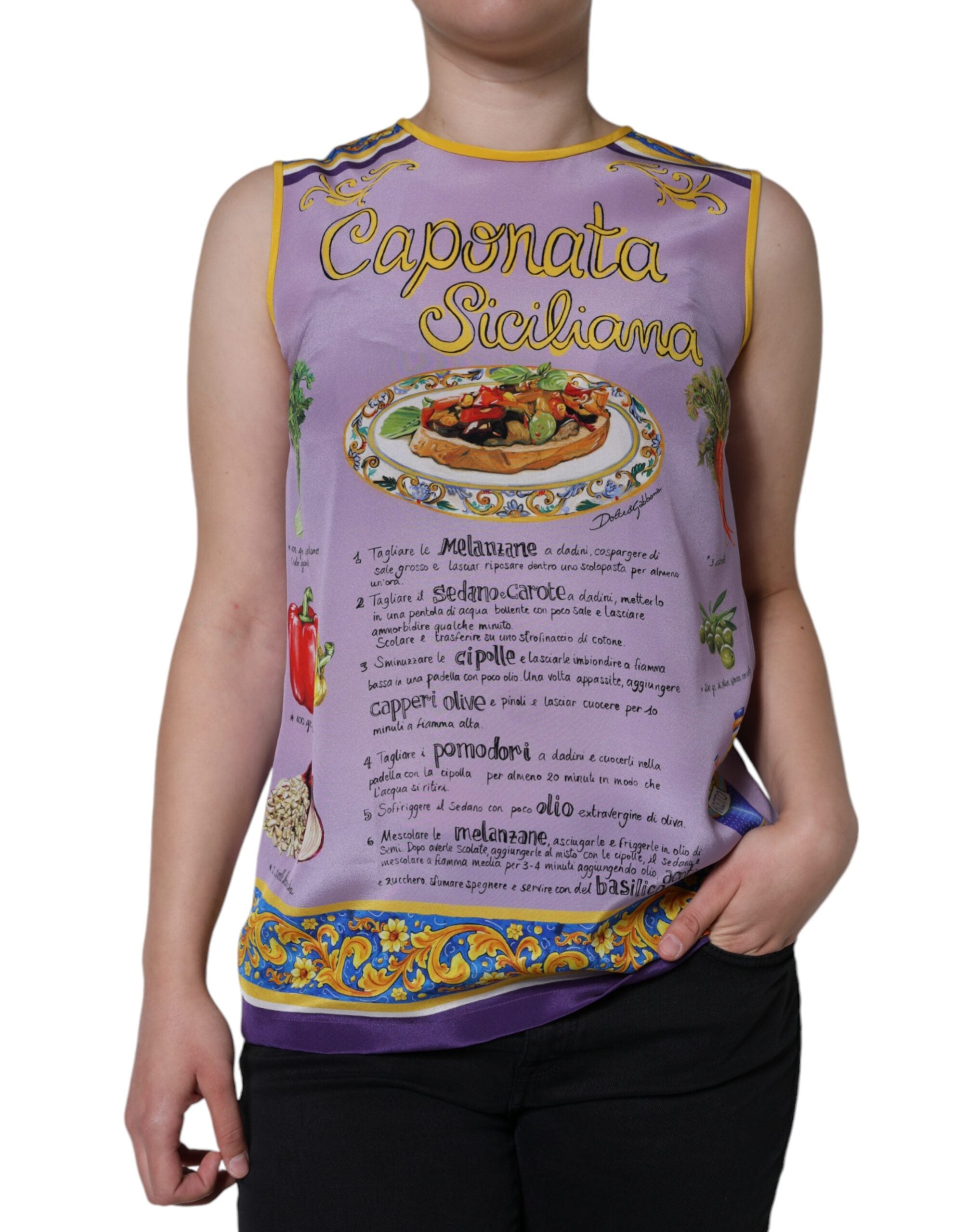 Потник Dolce & Gabbana Purple Silk Caponata Siciliana Print