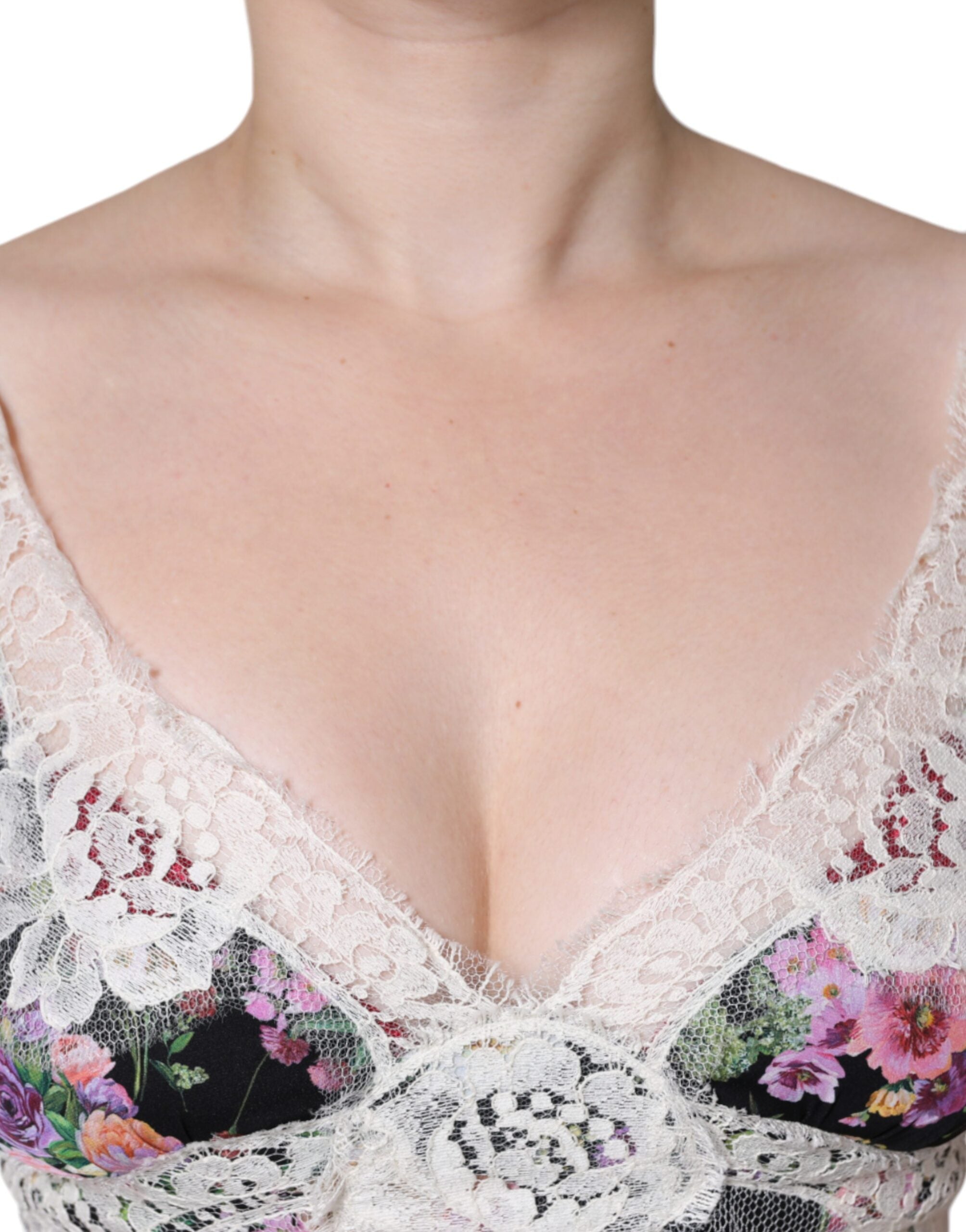 Dolce & Gabbana Черна блуза с флорални дантелени ръкави и къси ръкави