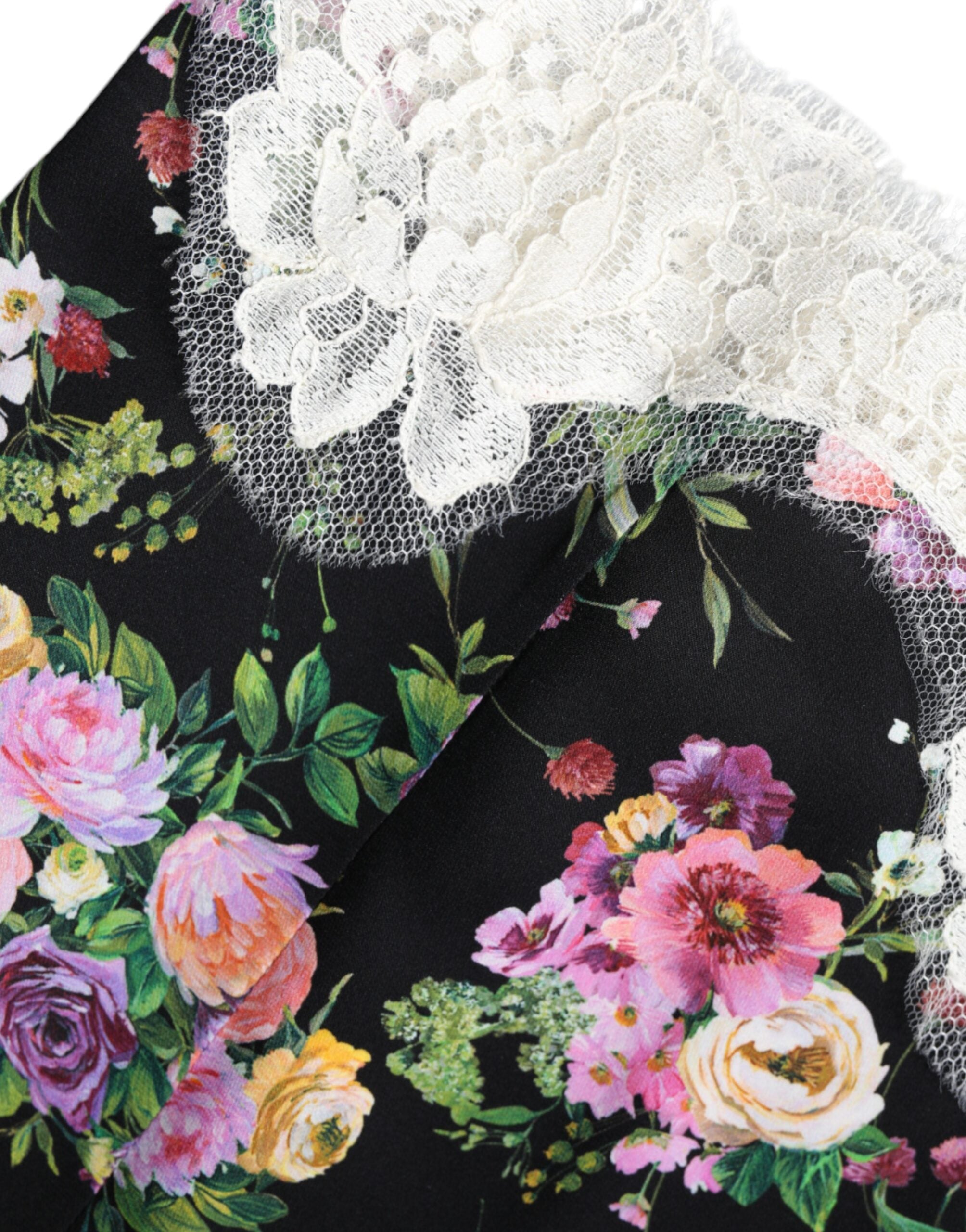 Dolce & Gabbana Черна блуза с флорални дантелени ръкави и къси ръкави