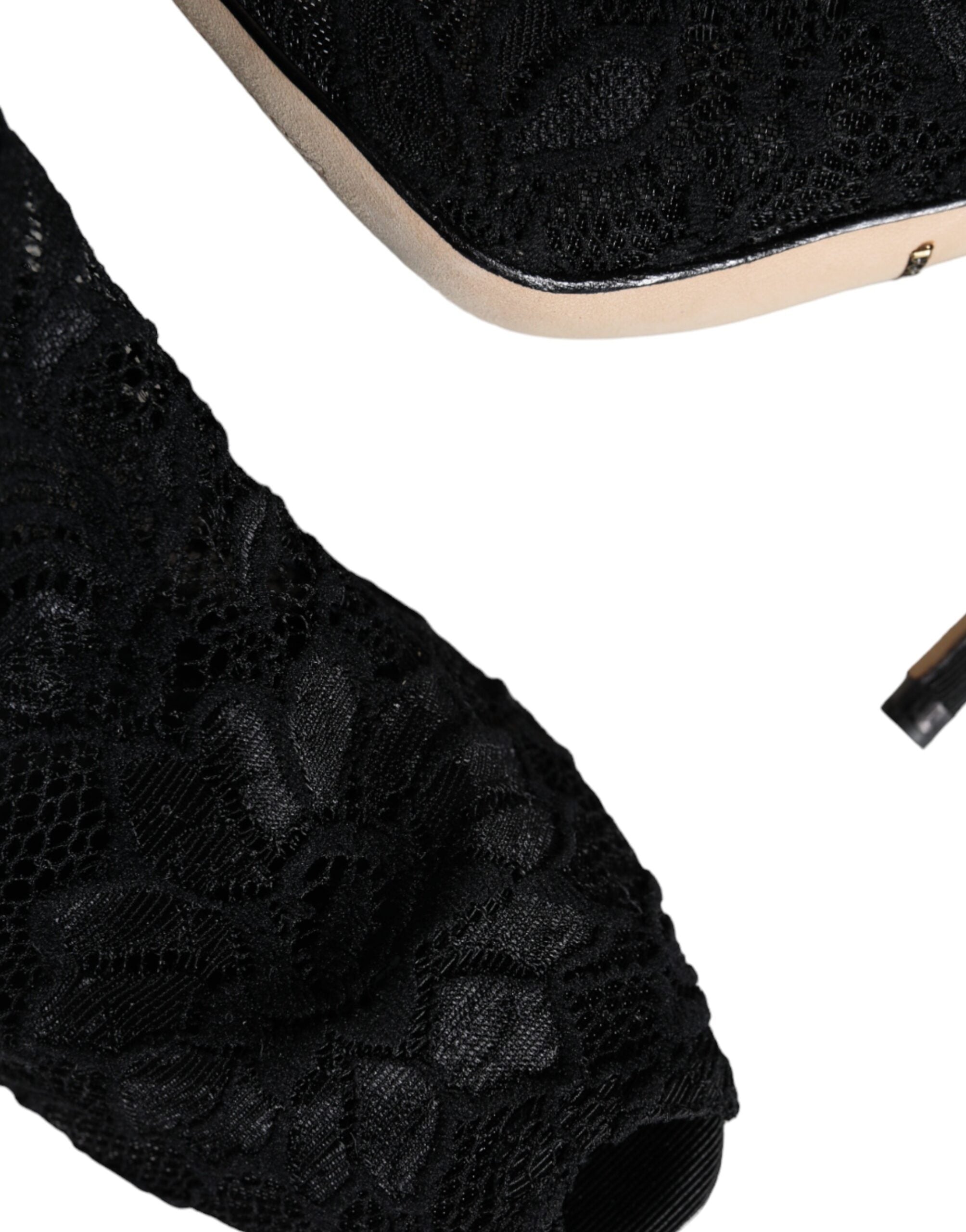Обувки Dolce & Gabbana с черни дантелени еластични токчета до среден прасец
