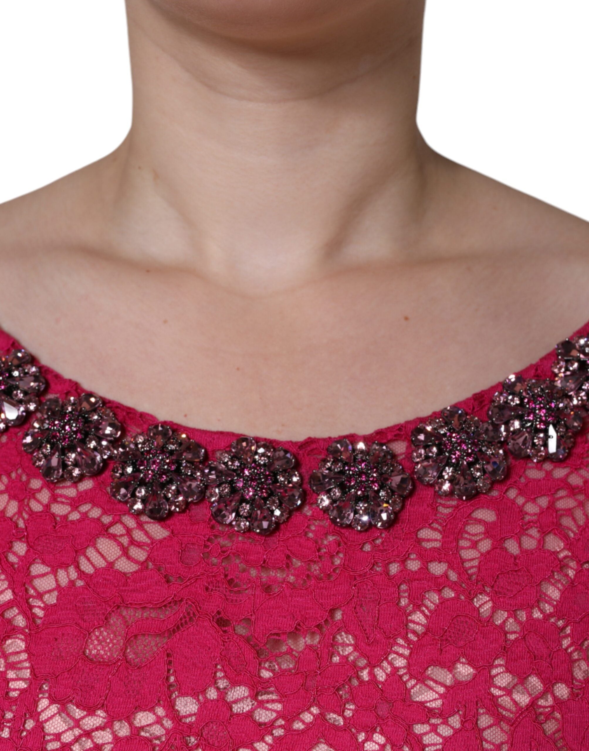 Dolce & Gabbana, розова дантелена рокля с кристална обвивка