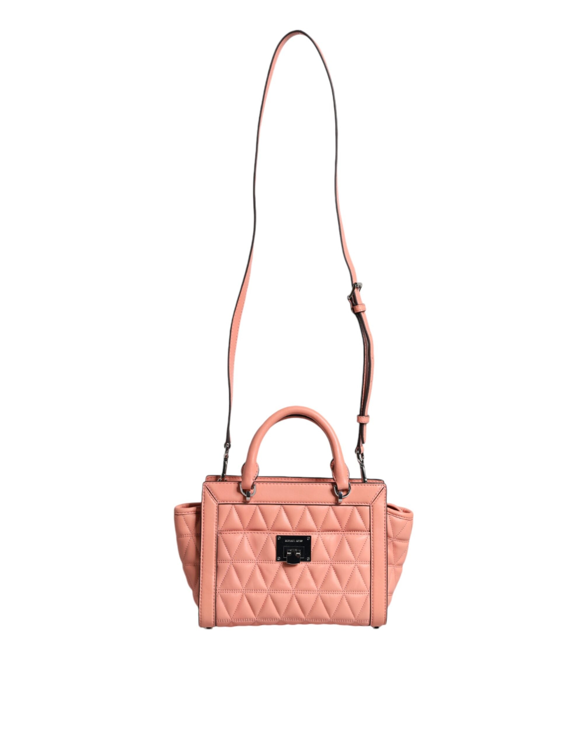 Michael Kors Прасковена ватирана кожена чанта с лого Crossbody VIVIANNE