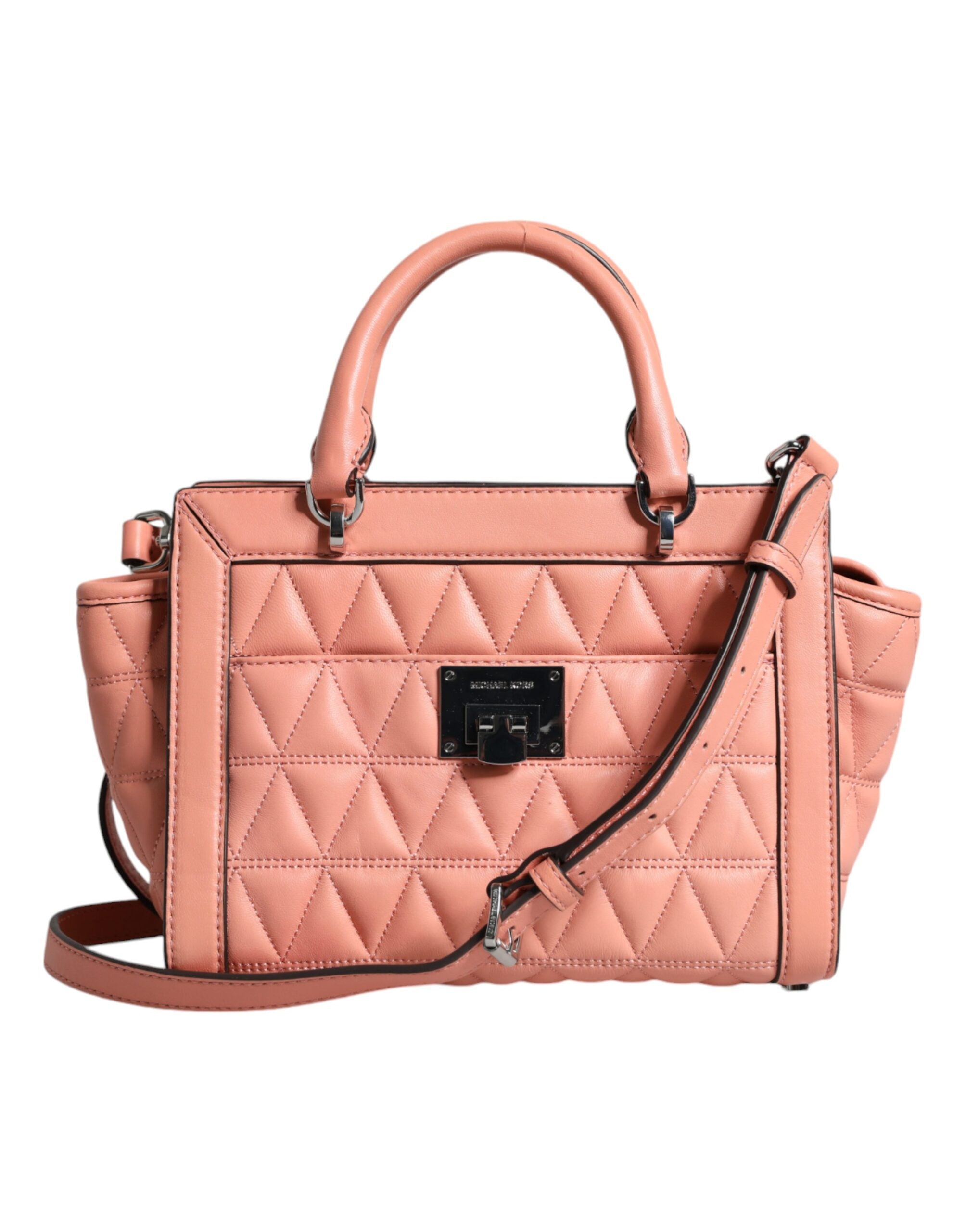 Michael Kors Прасковена ватирана кожена чанта с лого Crossbody VIVIANNE