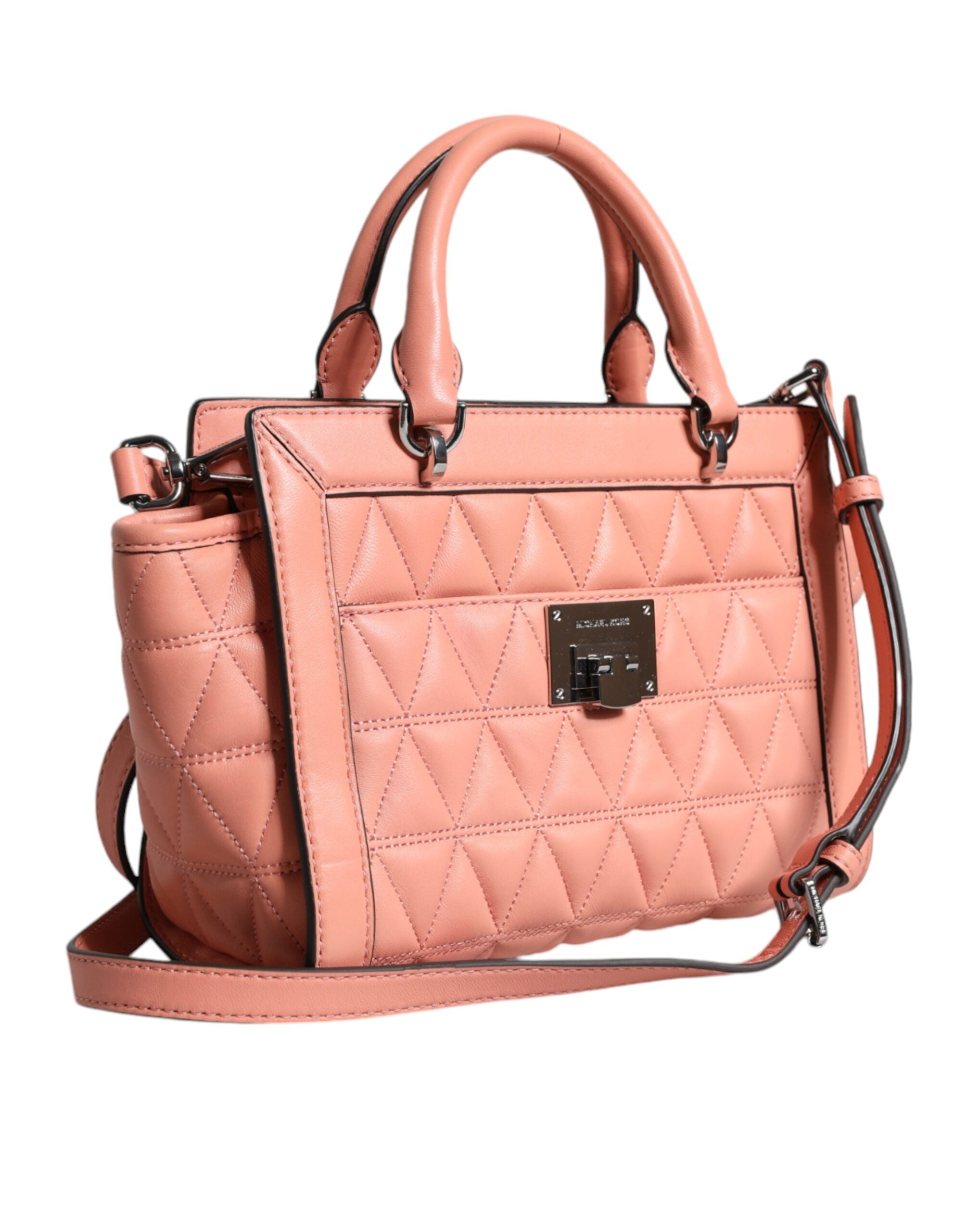 Michael Kors Прасковена ватирана кожена чанта с лого Crossbody VIVIANNE