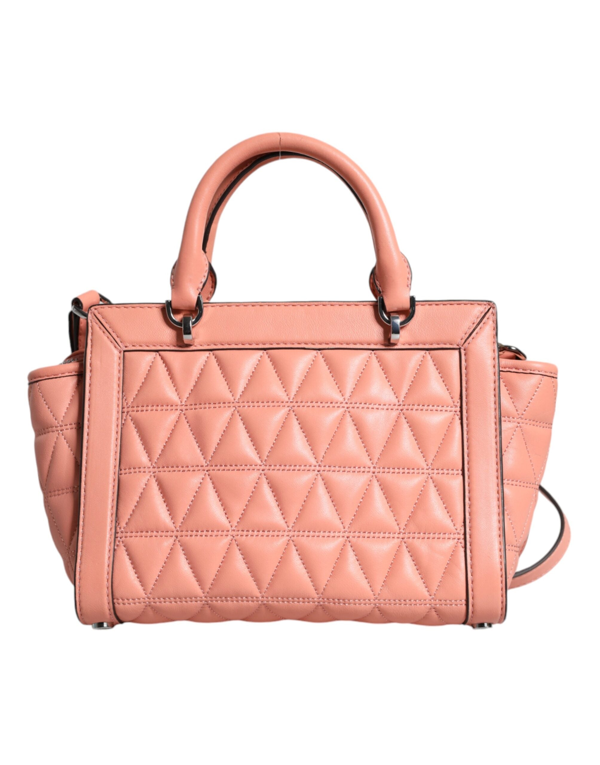 Michael Kors Прасковена ватирана кожена чанта с лого Crossbody VIVIANNE