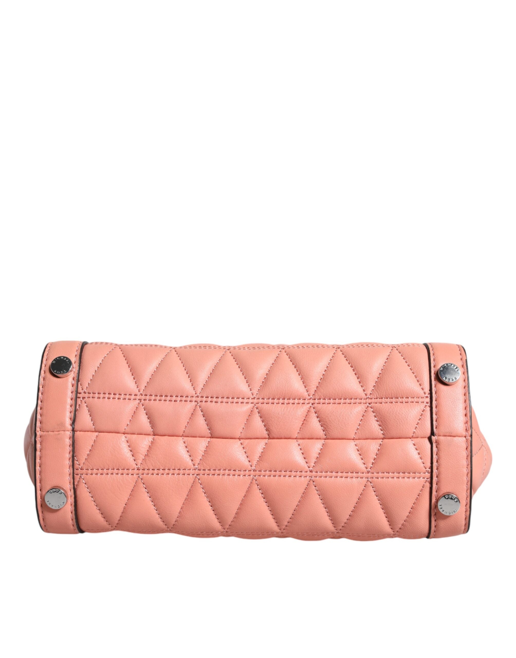 Michael Kors Прасковена ватирана кожена чанта с лого Crossbody VIVIANNE
