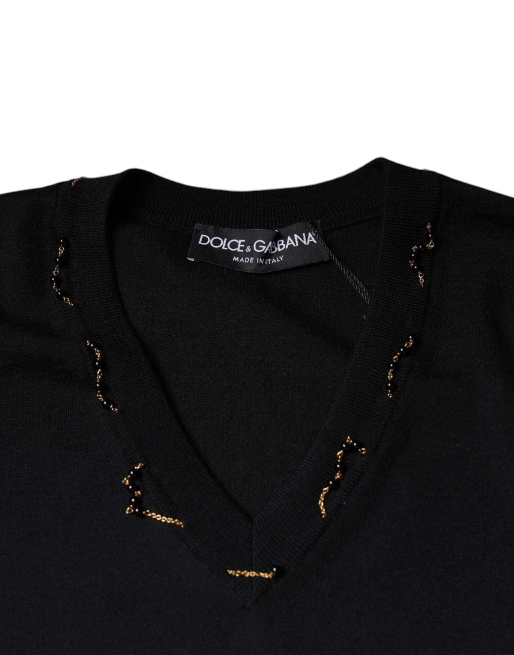 Черен пуловер с V-образно деколте Dolce & Gabbana