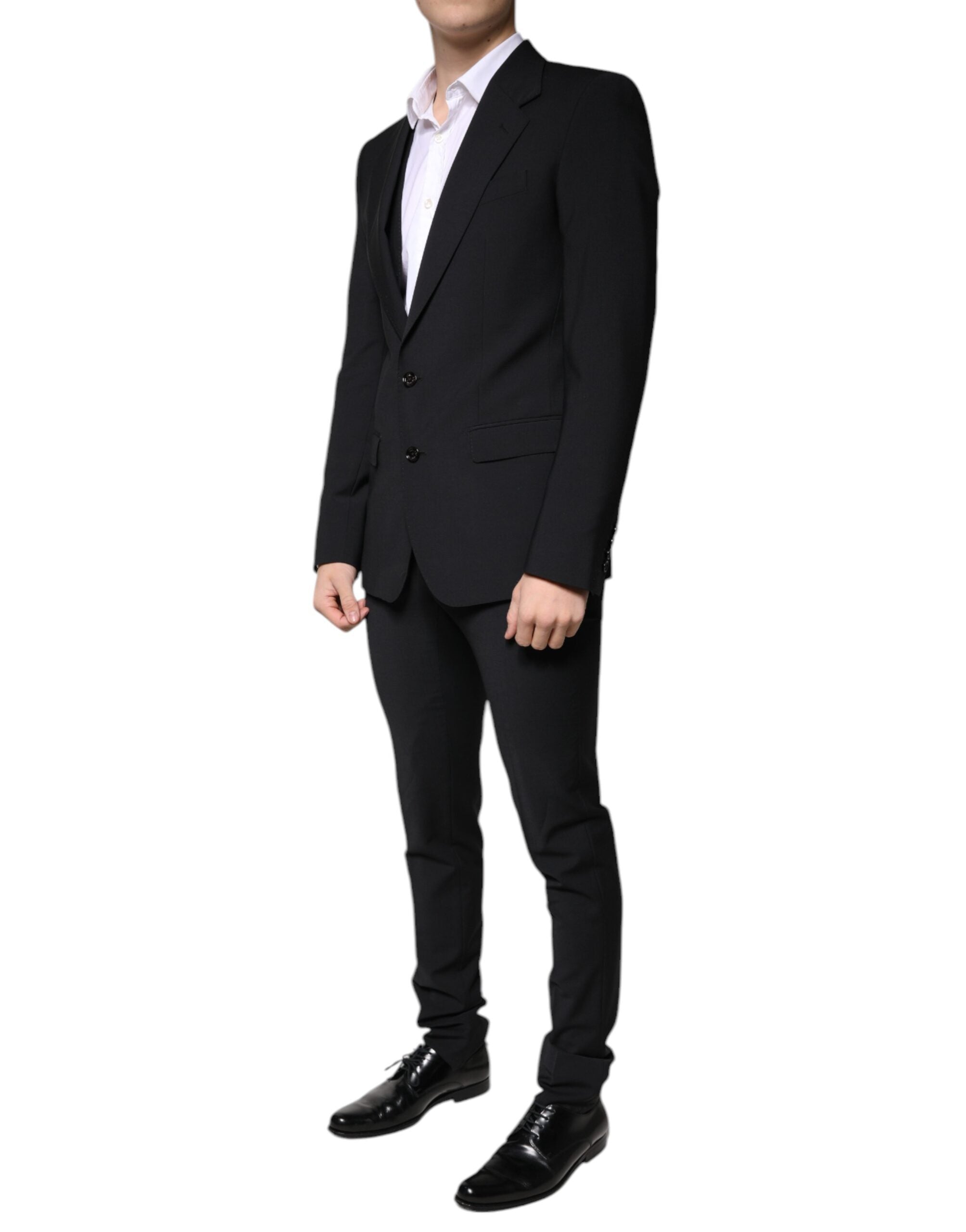 Dolce & Gabbana Черен вълнен официален мъжки костюм от 3 части Slim Fit