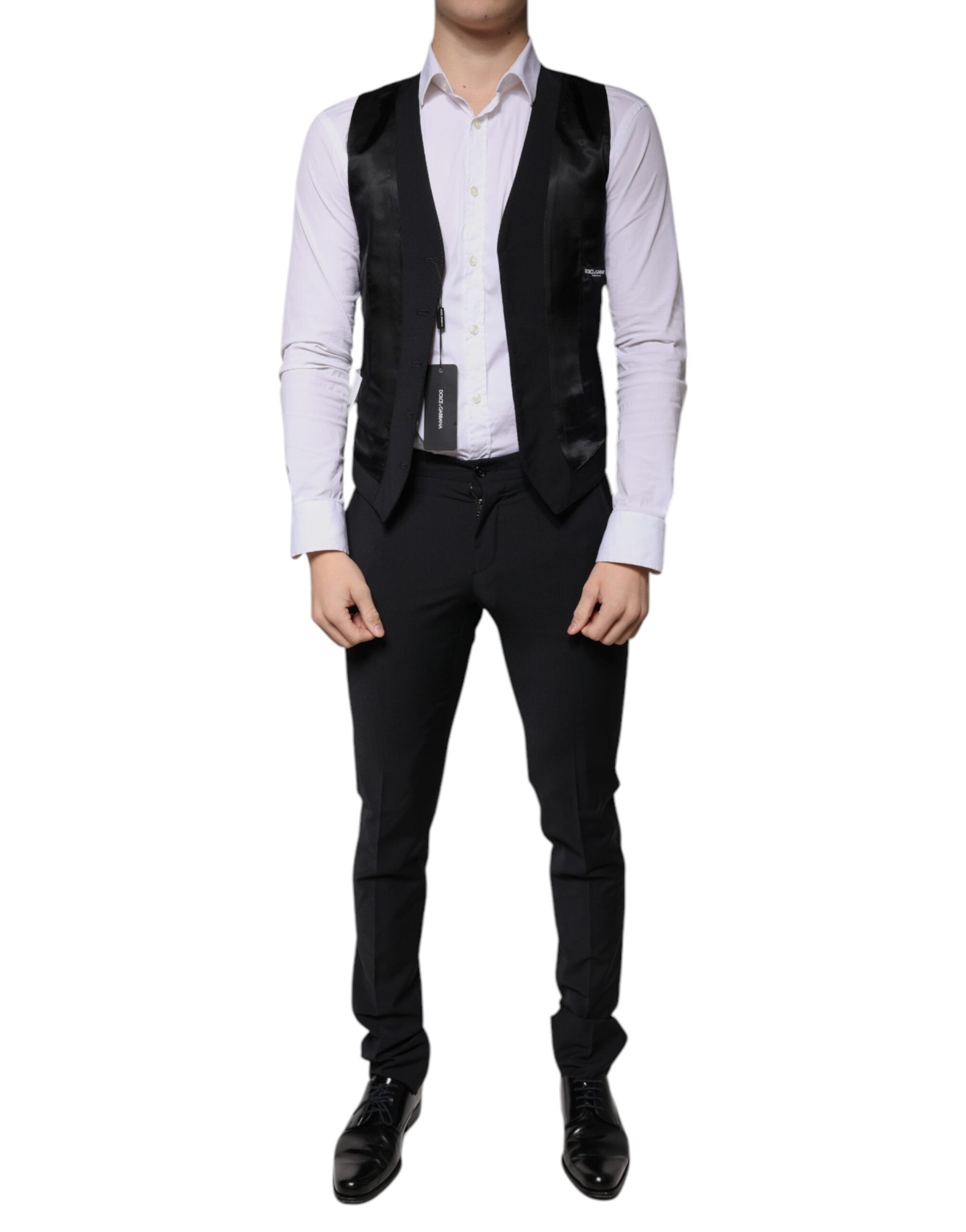 Dolce & Gabbana Черен вълнен официален мъжки костюм от 3 части Slim Fit