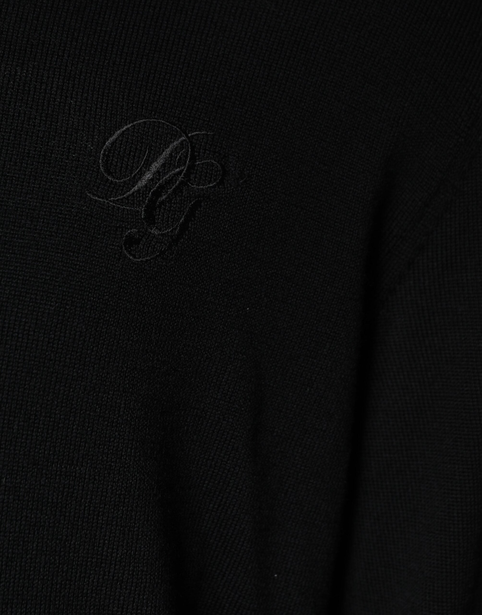 Черен вълнен плетен пуловер с кръгло деколте Dolce & Gabbana