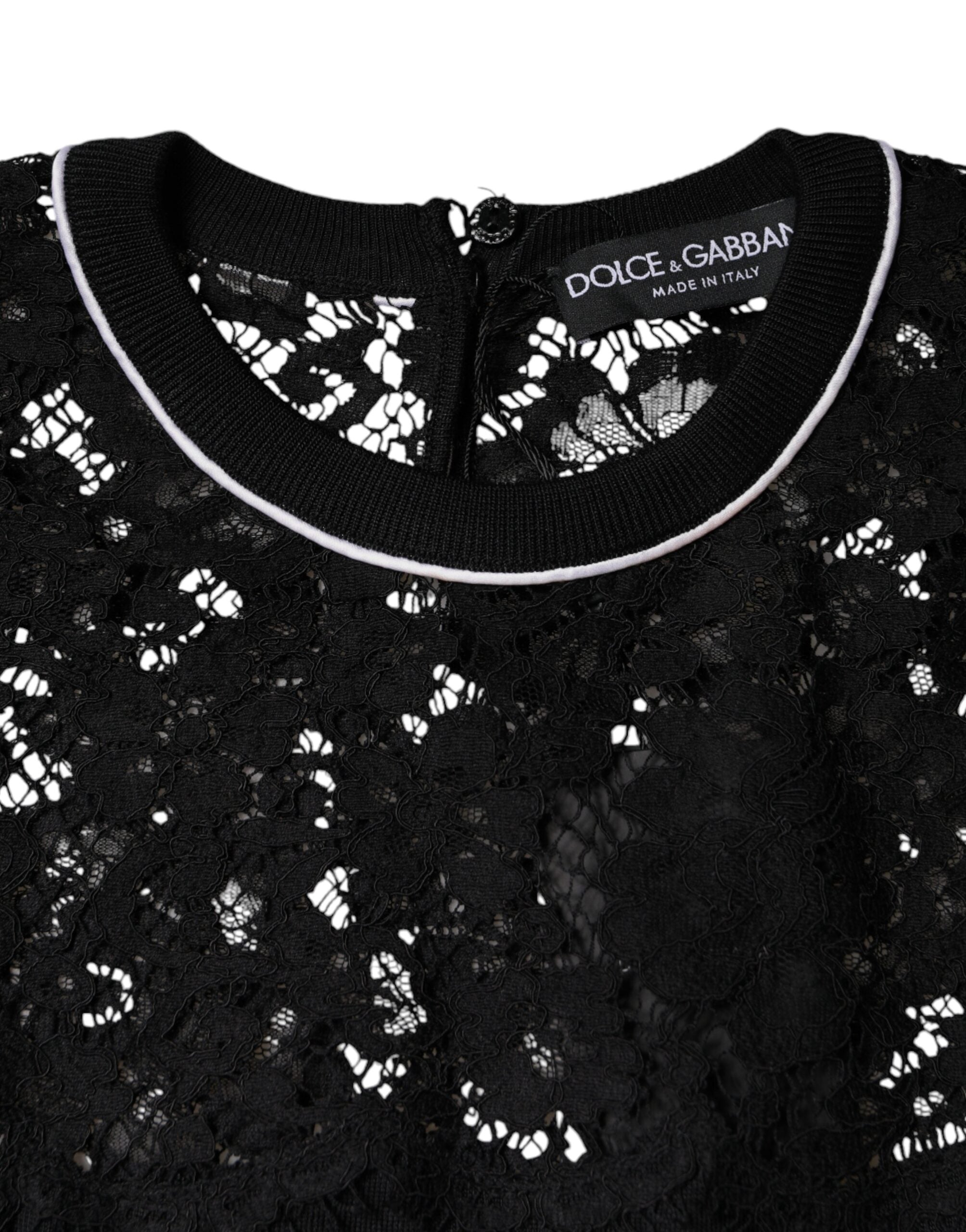 Копринена блуза с черен флорален дантелен пуловер Dolce & Gabbana