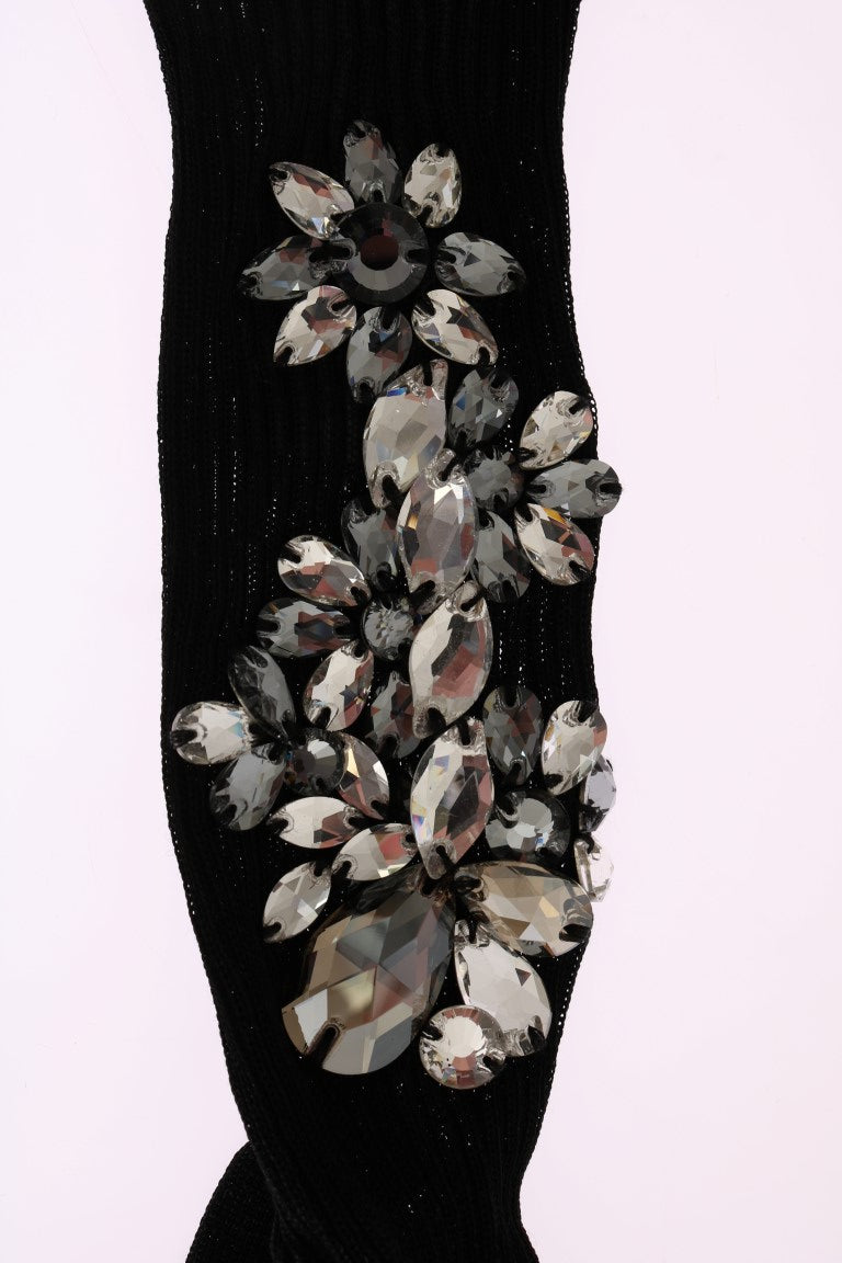 Черни плетени чорапи Dolce & Gabbana, украсени с кристали