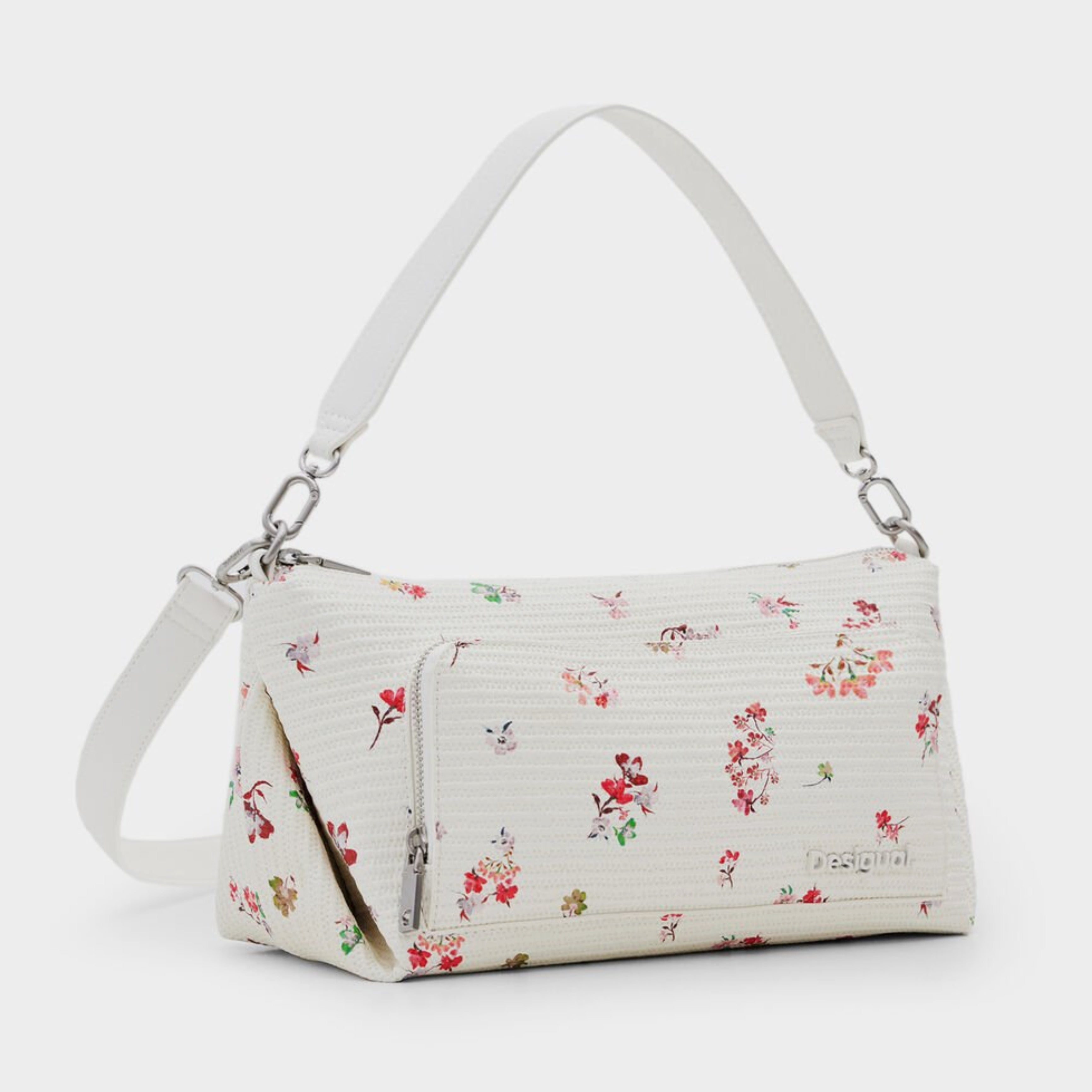 Дамска чанта в бяло с флорални мотиви Women’s M flower textured shoulder bag Desigual 24SAXP651001U White