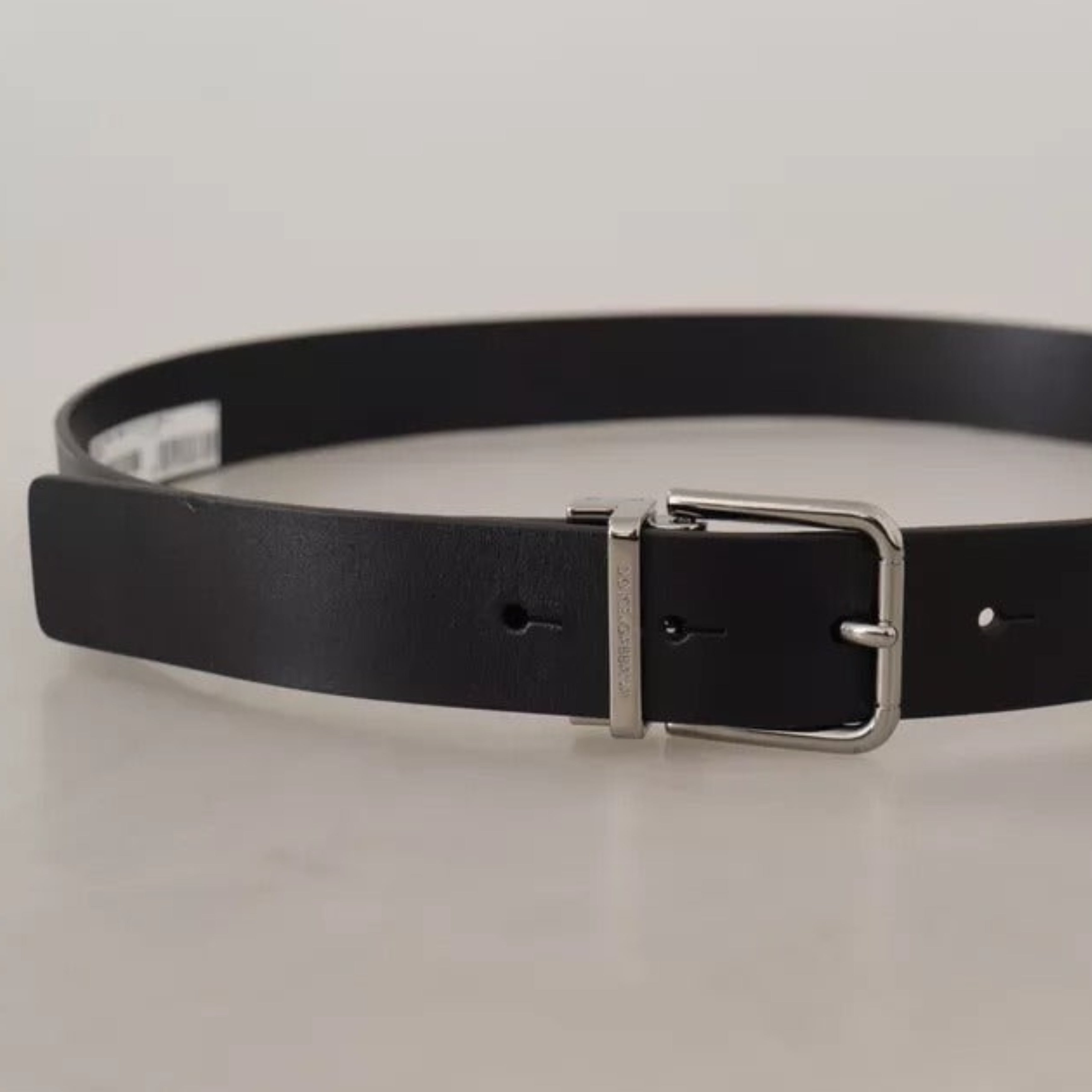 Мъжки колан от естествена кожа Dolce & Gabbana Men’s Black Calf Leather Logo Engraved Metal Buckle Belt