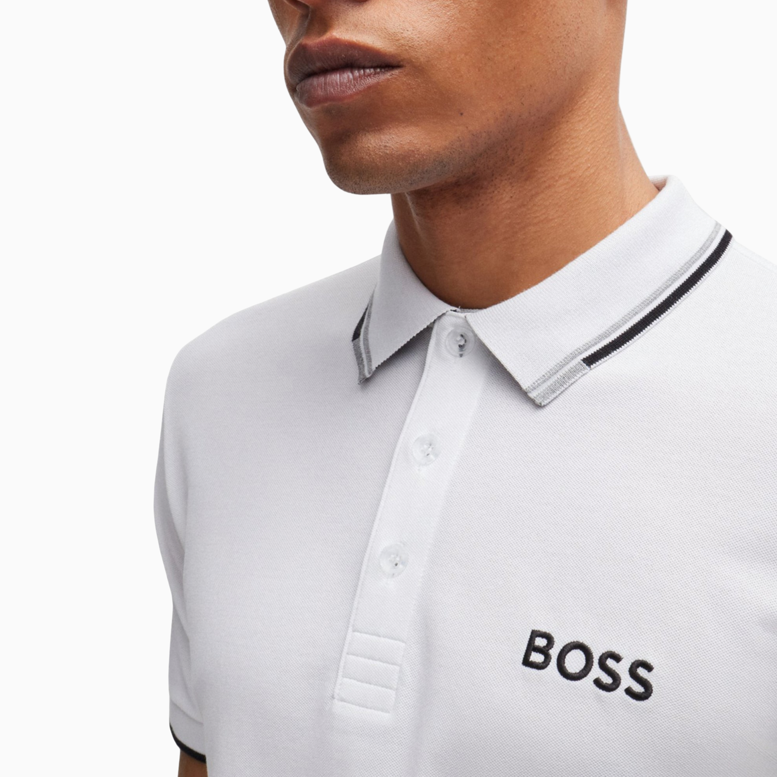 Мъжка бяла поло тениска Boss Paddy Pro Men Polo 50469102 100 Close-Up