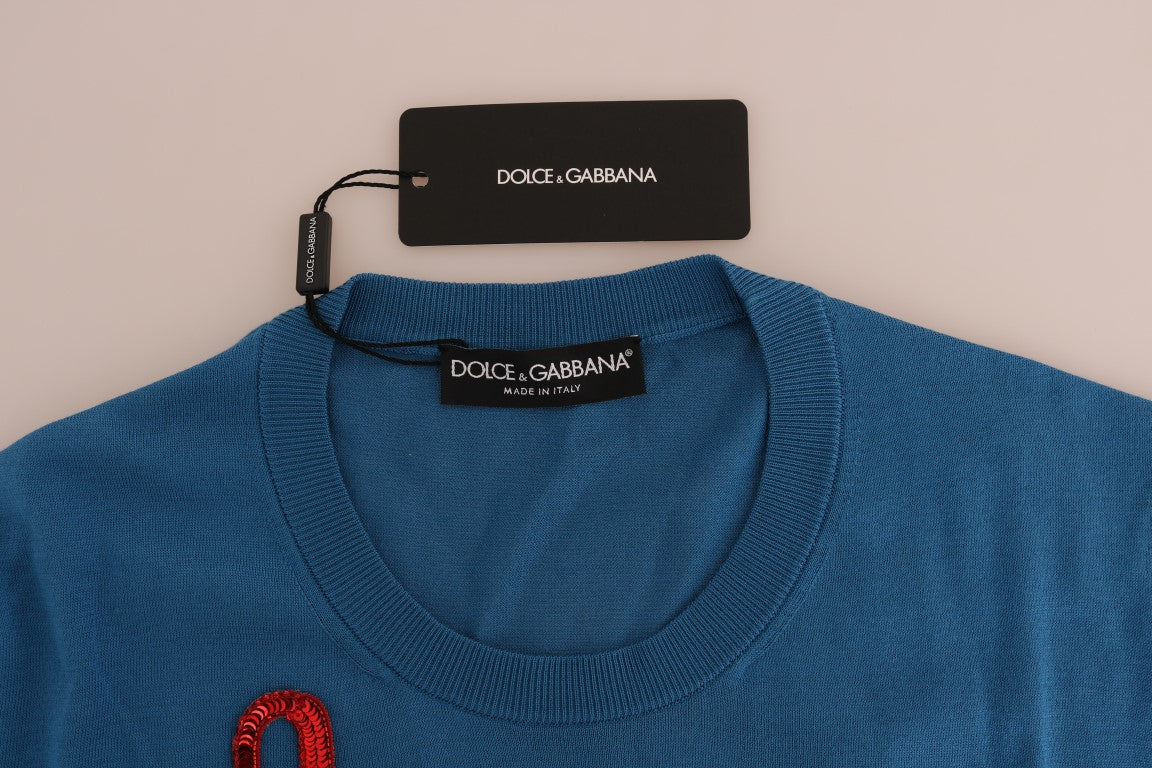 Dolce & Gabbana Син копринен пуловер Капри с пайети
