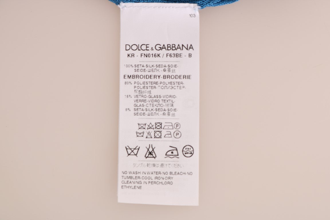 Dolce & Gabbana Син копринен пуловер Капри с пайети