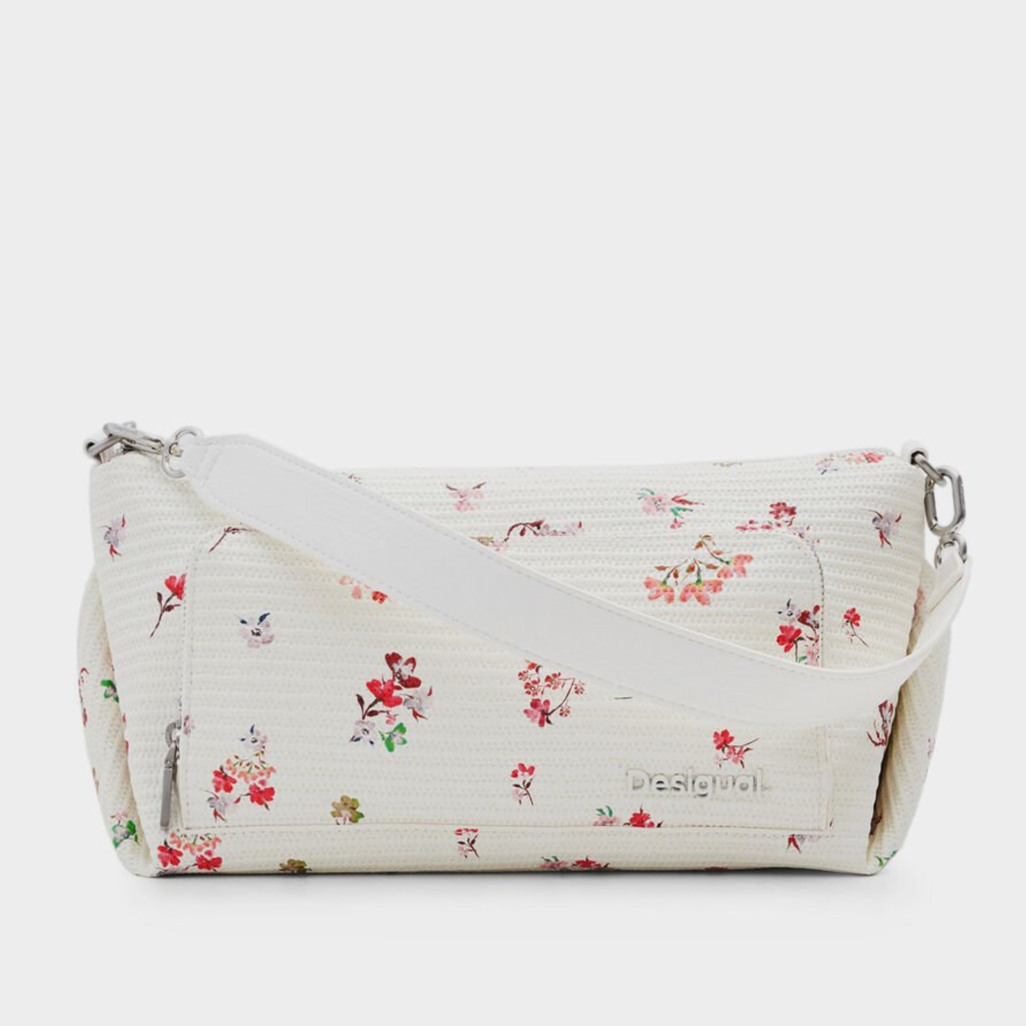 Дамска чанта в бяло с флорални мотиви Women’s M flower textured shoulder bag Desigual 24SAXP651001U White