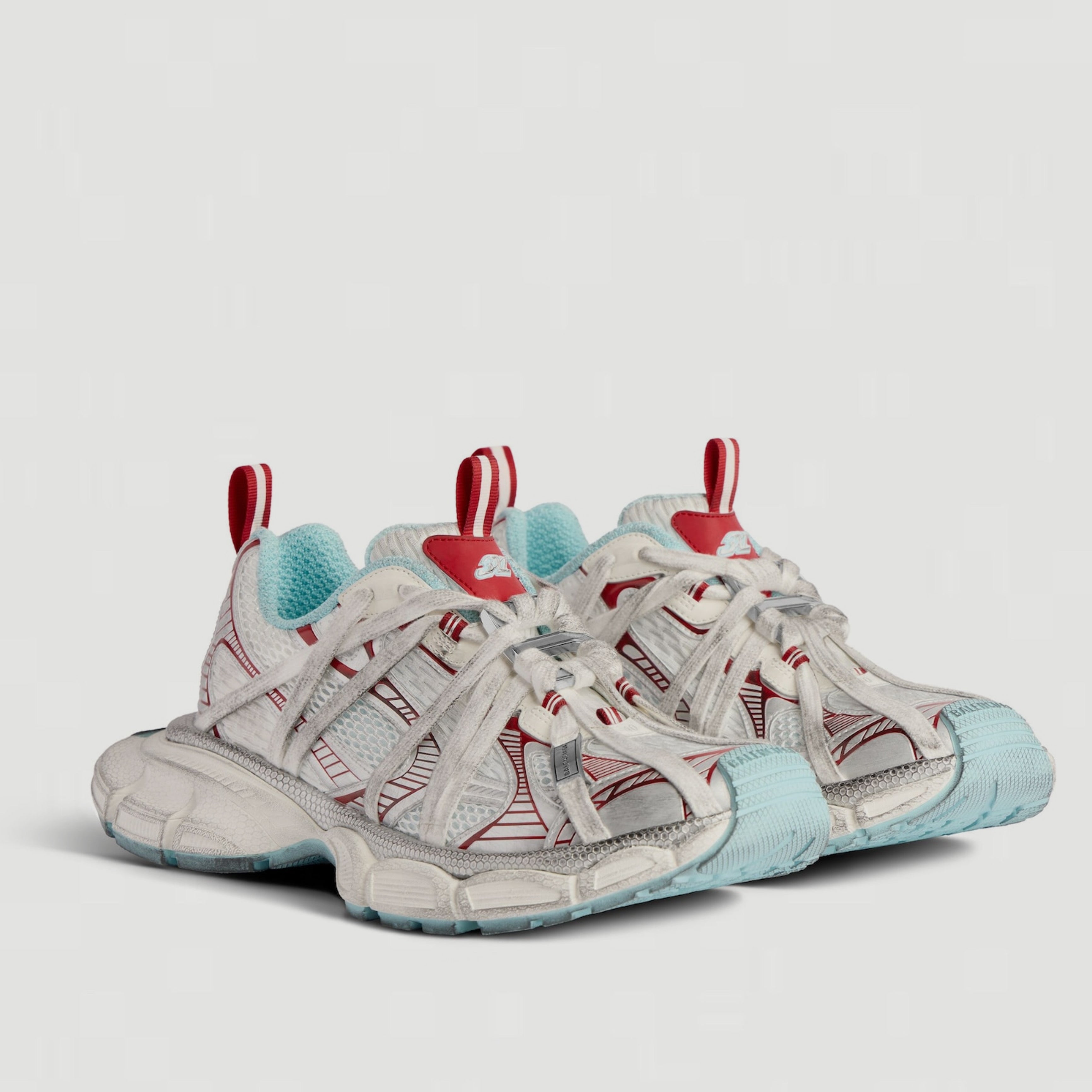 Men’s Balenciaga 3XL Extreme sneakers in White/Red/Turquoise/Grey 825601W3XCH1614 lateral angled view