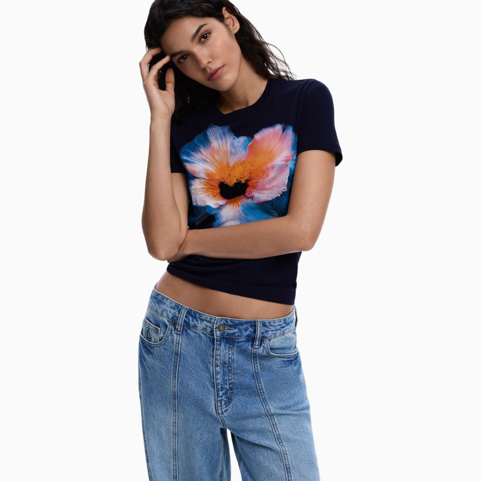 Дамска синя тениска Desigual Women T-shirt 26SWTK03 5000 Front View