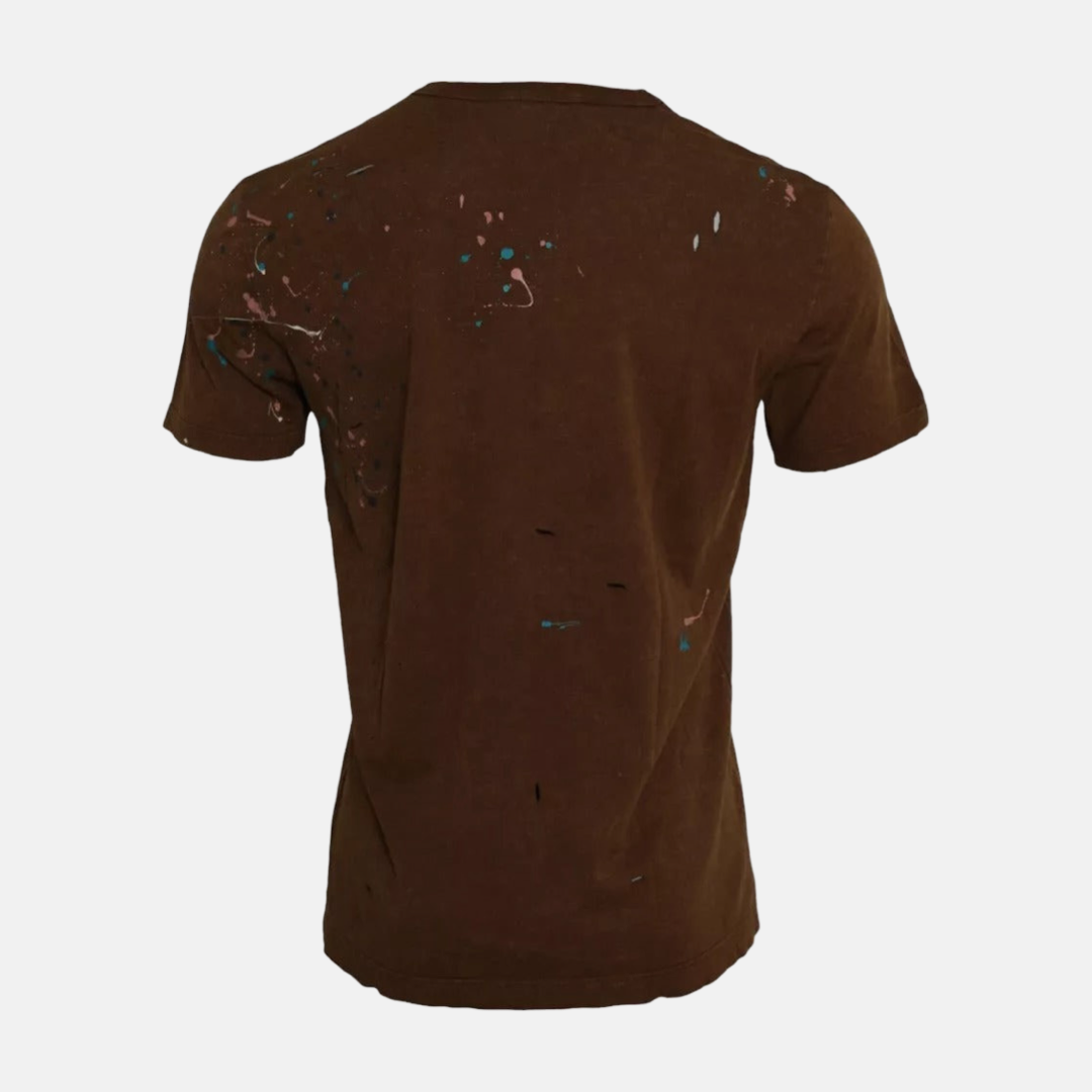 Мъжка тениска Dolce & Gabbana Brown Color Splash Cotton Crew Neck T-shirt