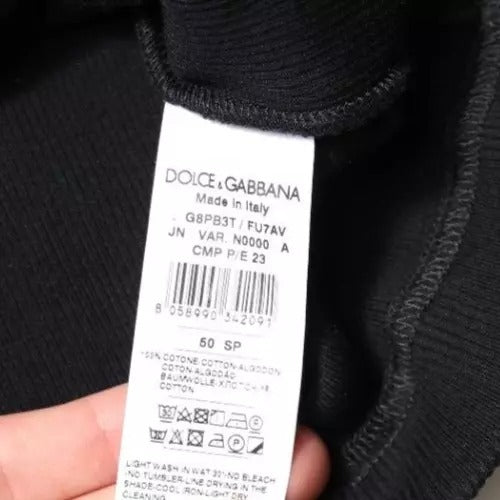 Черна памучна тениска без ръкави с кръгло деколте Dolce & Gabbana