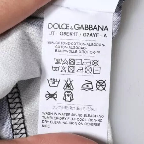 Черно-бяла памучна тениска с кръгло деколте с принт Dolce & Gabbana