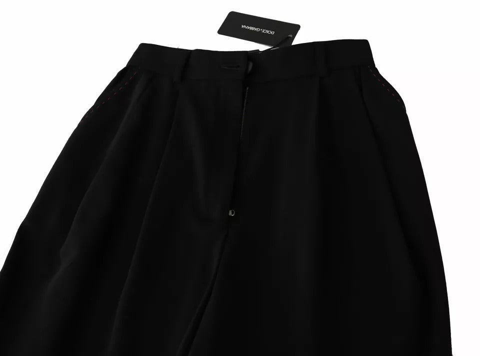 Dolce & Gabbana черни вълнени панталони с плисета отпред с висока талия