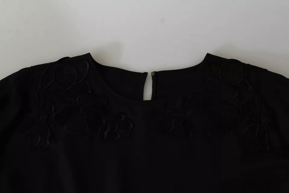 Черна бродирана флорална блуза Dolce & Gabbana Копринено горнище