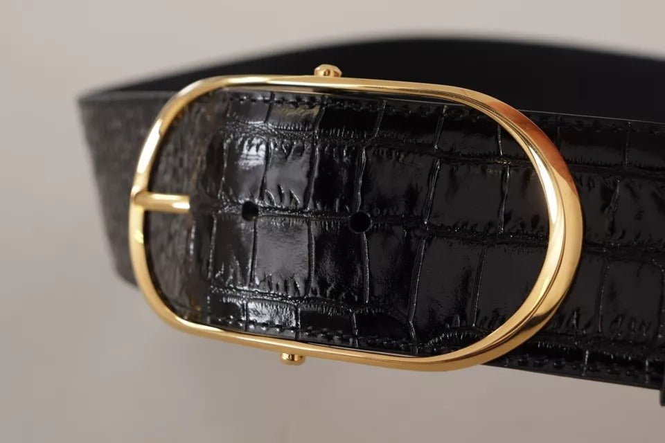 Dolce & Gabbana черен широк релефен кожен златен колан с метална катарама