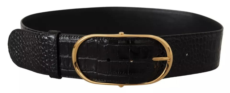 Dolce & Gabbana черен широк релефен кожен златен колан с метална катарама