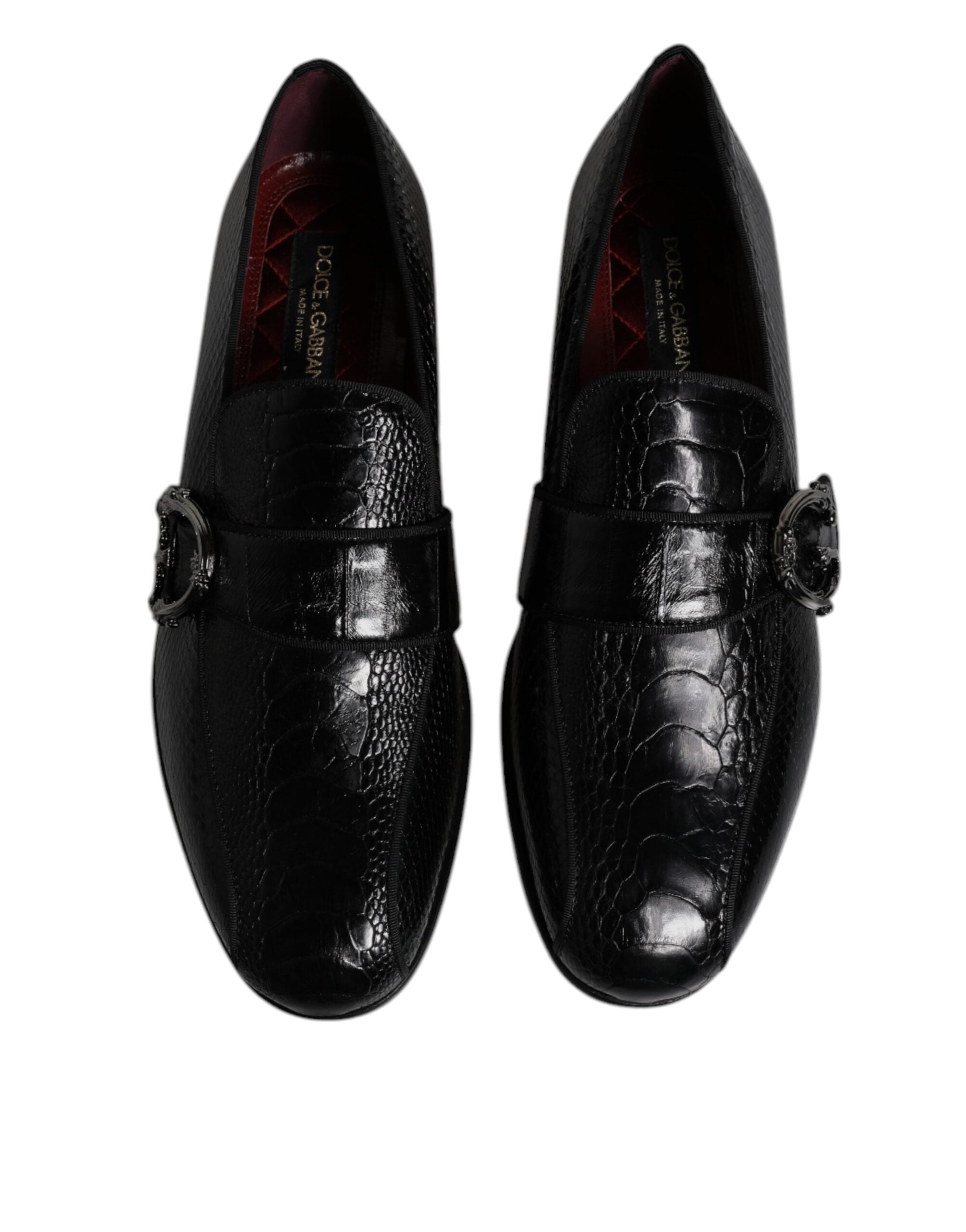 Dolce & Gabbana черни екзотични кожени мокасини с лого DG Официални обувки