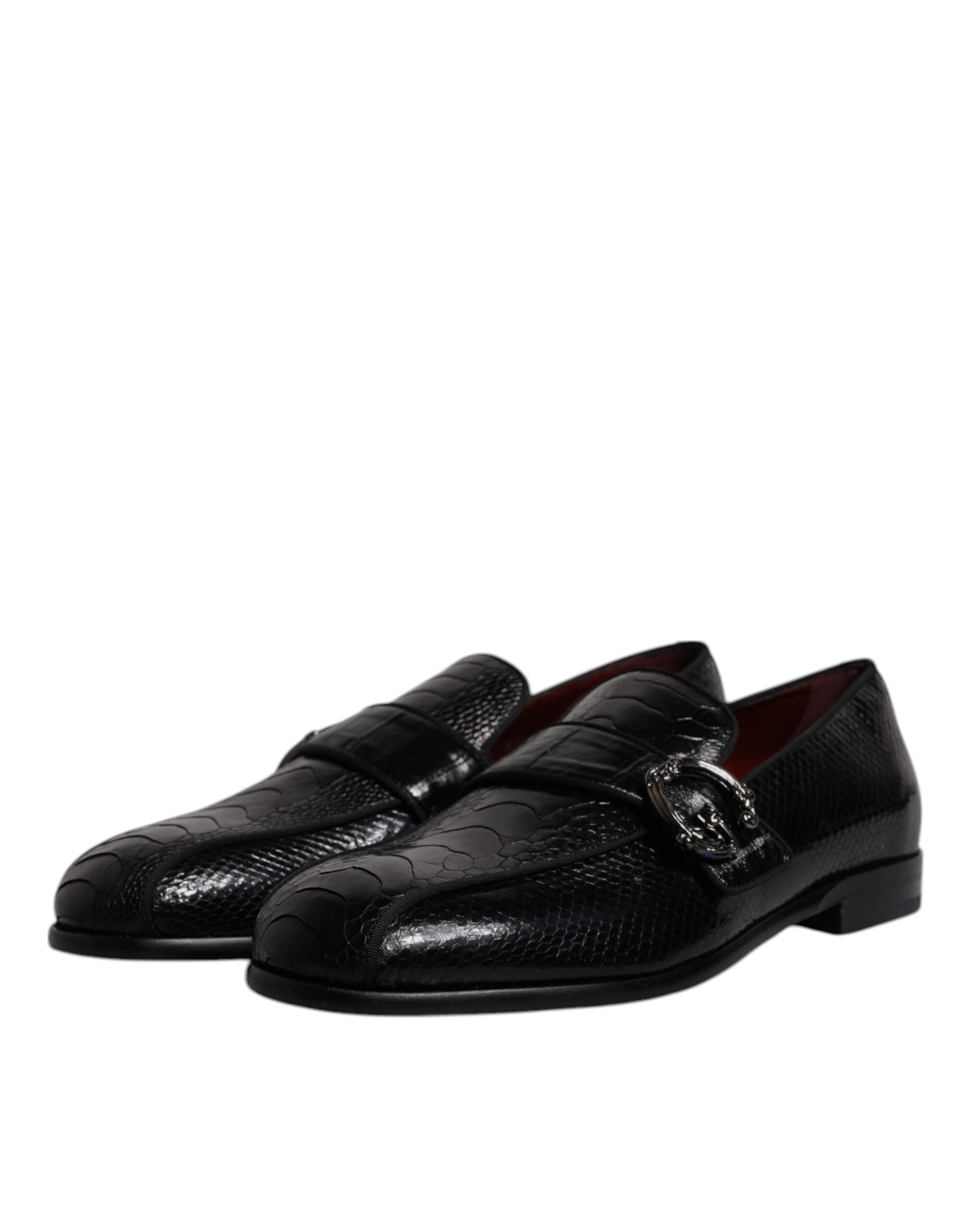 Dolce & Gabbana черни екзотични кожени мокасини с лого DG Официални обувки