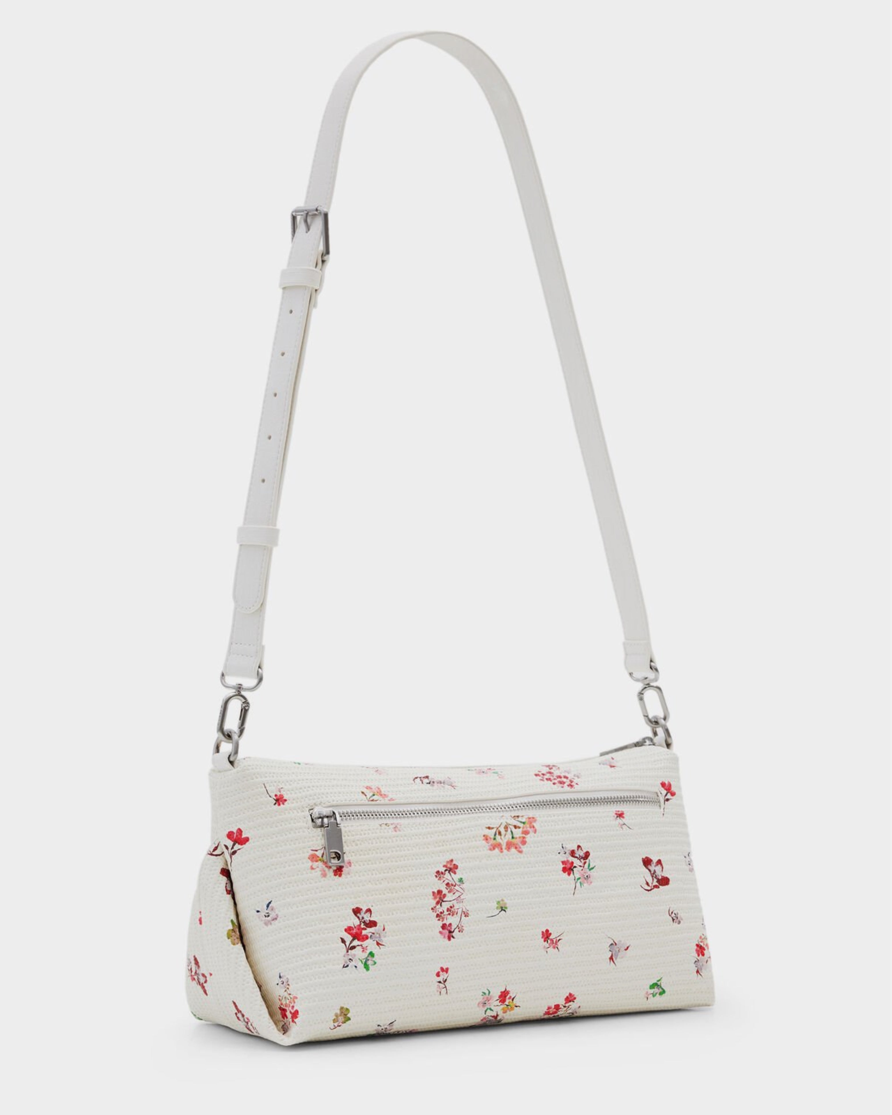 Дамска чанта в бяло с флорални мотиви Women’s M flower textured shoulder bag Desigual 24SAXP651001U White