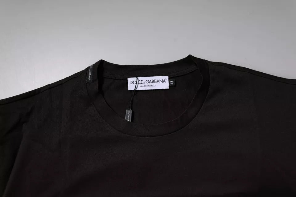 Тъмнокафява памучна тениска с кръгло деколте с лого Dolce & Gabbana