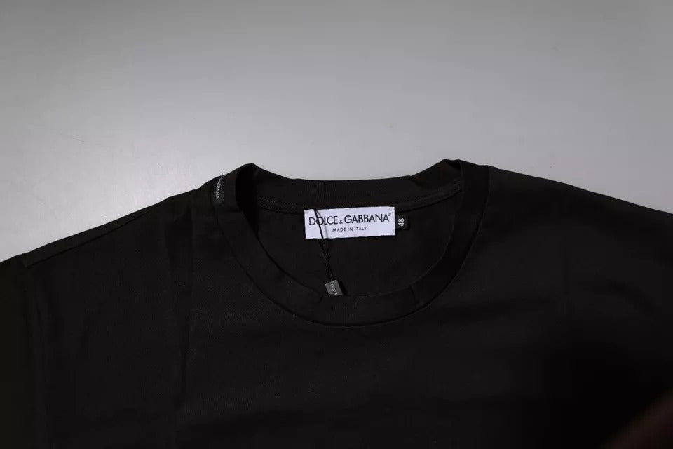Тъмнокафява памучна тениска с кръгло деколте с лого Dolce & Gabbana