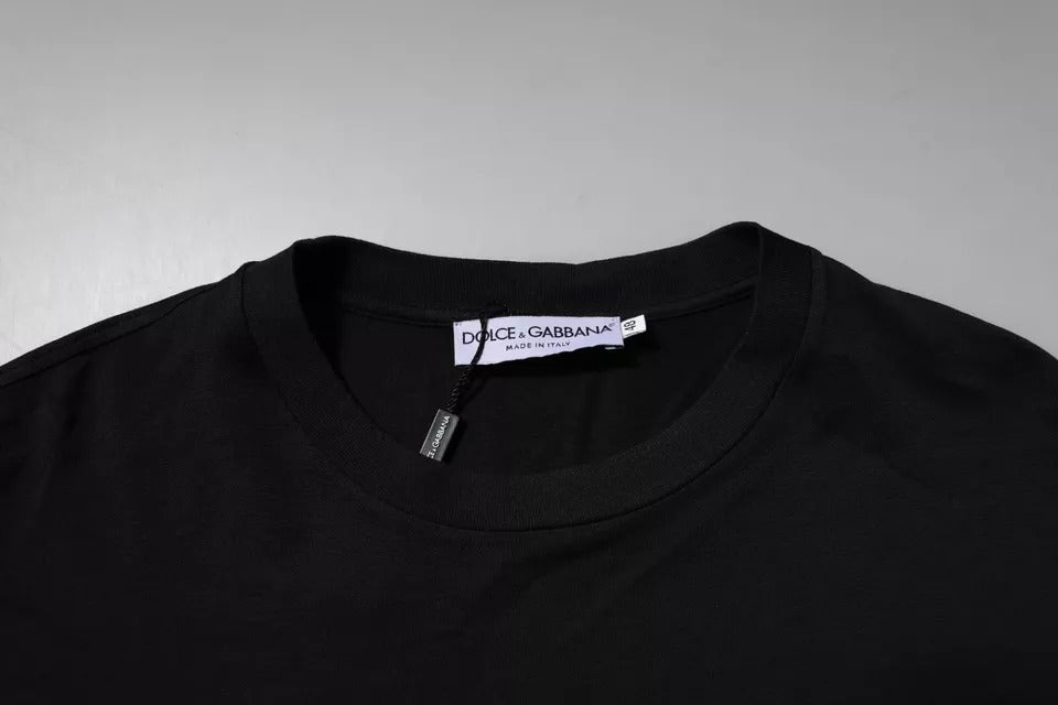 Dolce & Gabbana Черна памучна тениска с кръгло деколте с лого DG