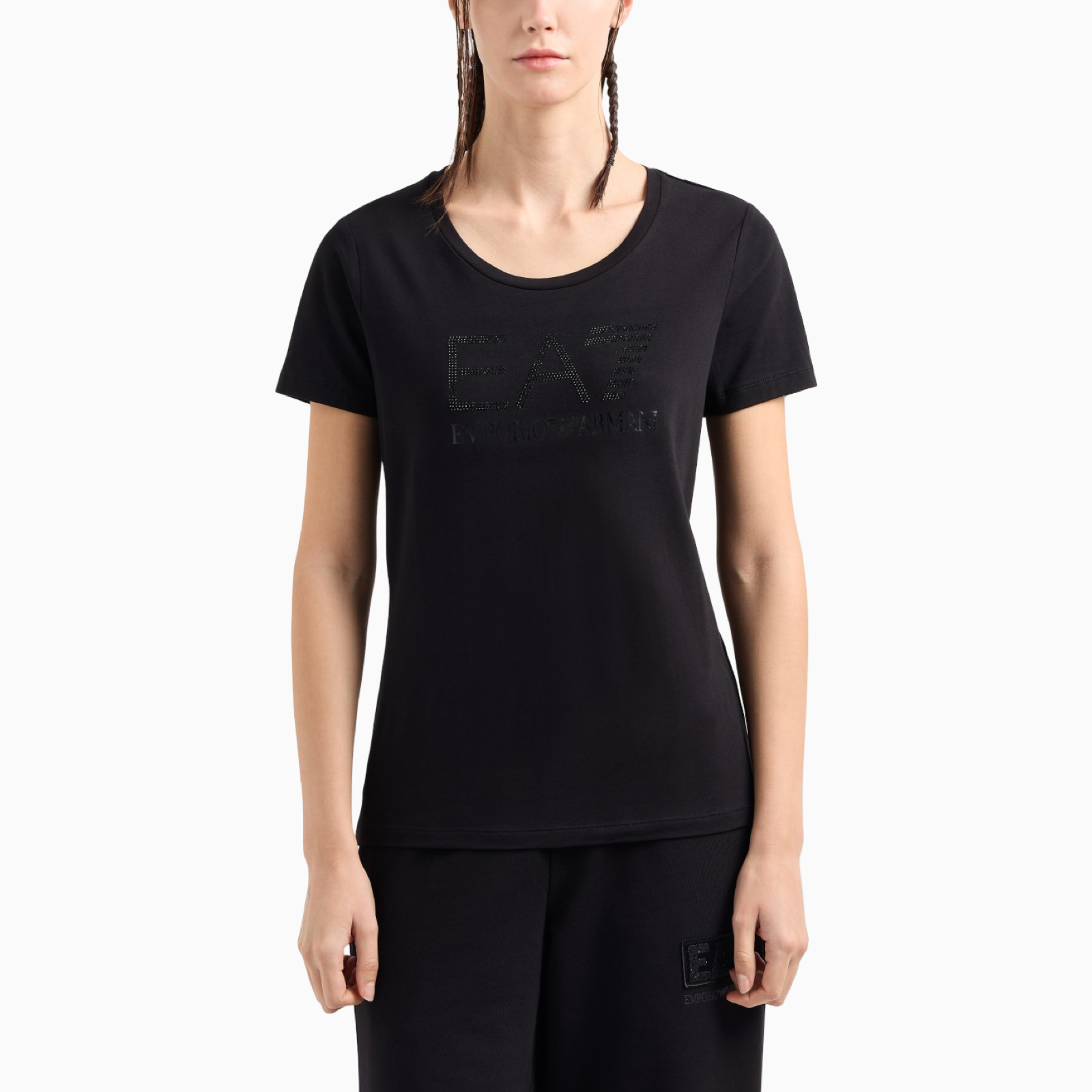 Дамска черна тениска EA7 Emporio Armani Women T-shirt 7W000094 AF10373 Front View