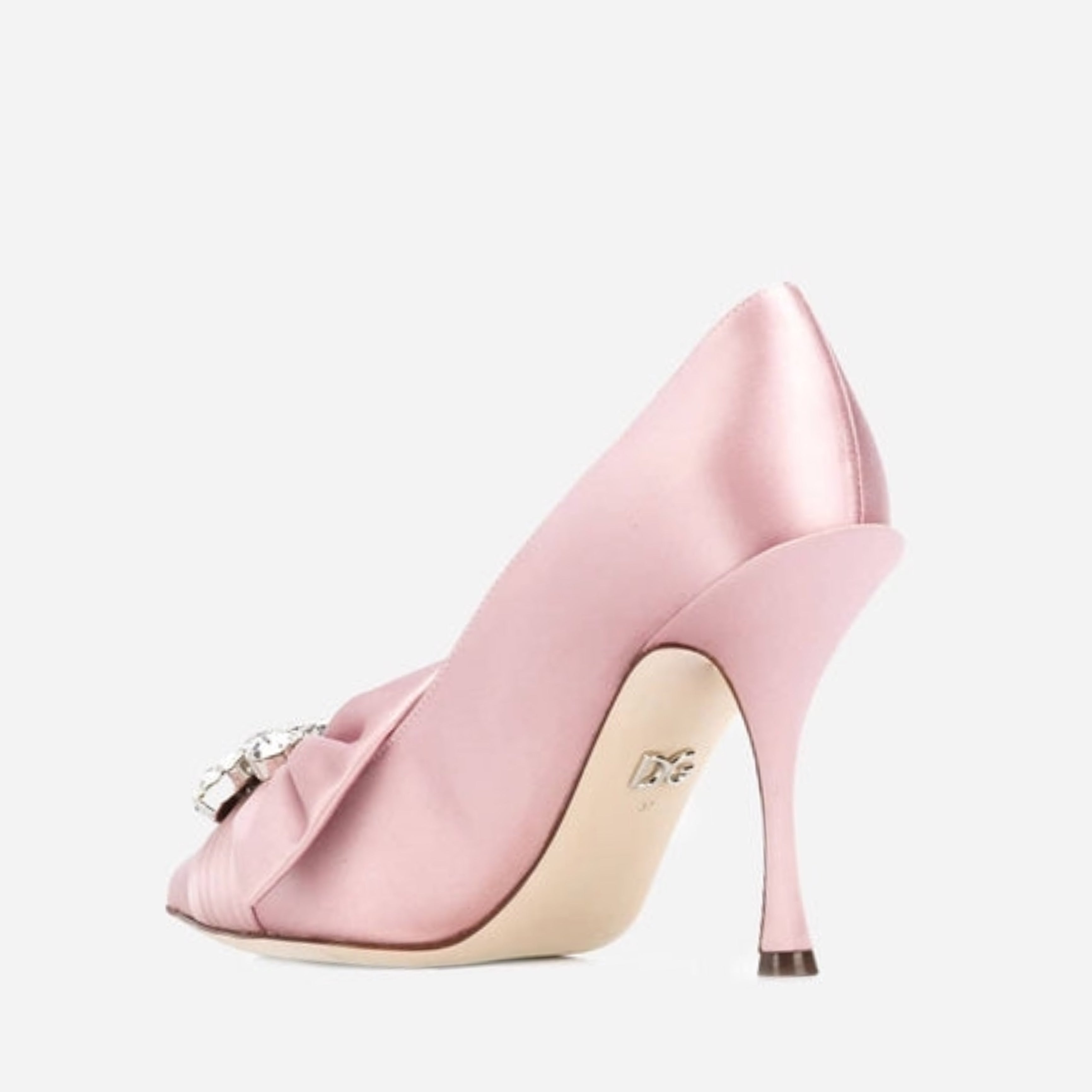 Дамски сатенени обувки на висок ток с кристали в розово DOLCE & GABBANA Women’s Pink Satin Heels with Crystals