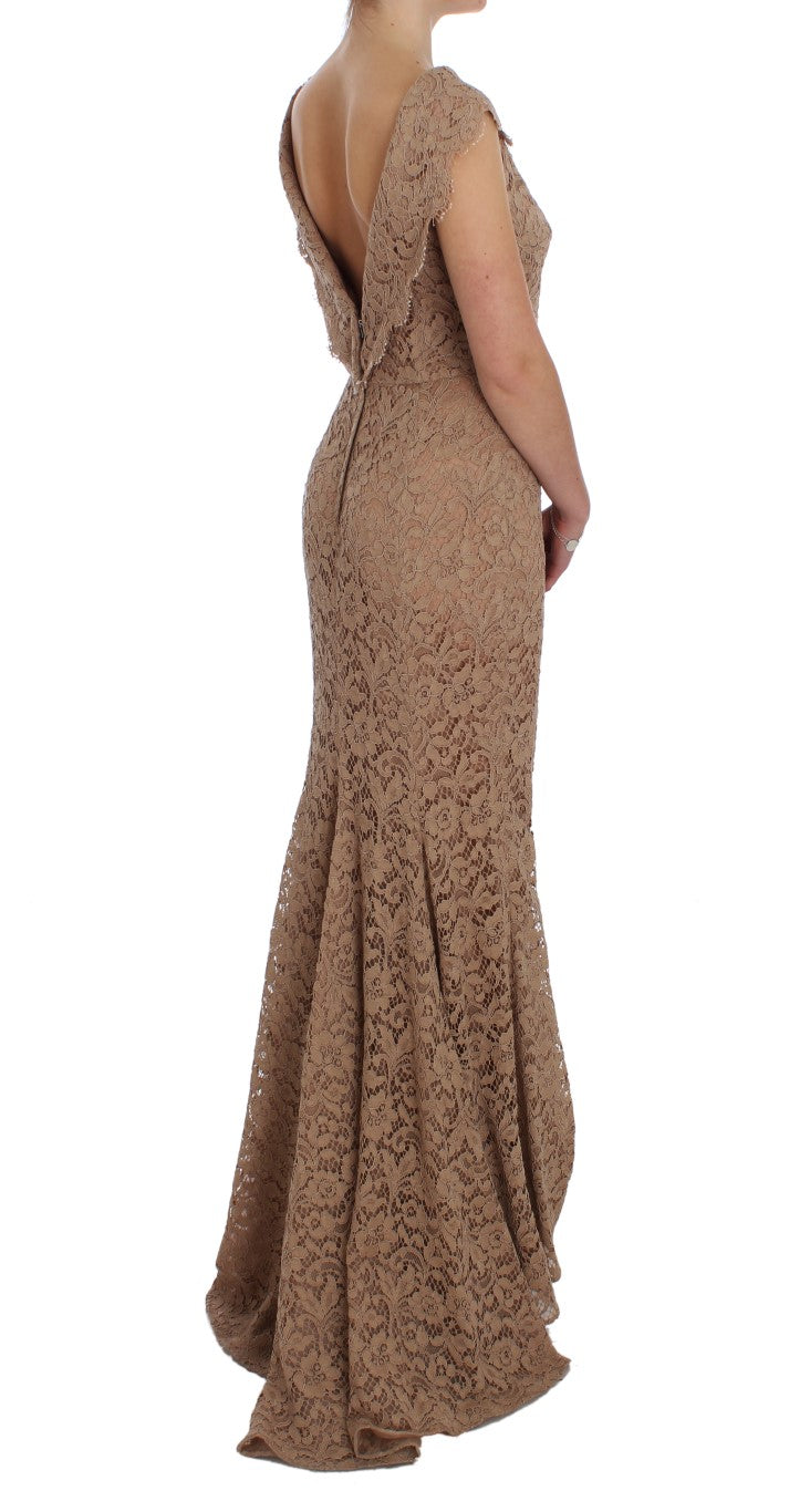 Елегантна розова макси рокля с дантелени цветя на Dolce & Gabbana